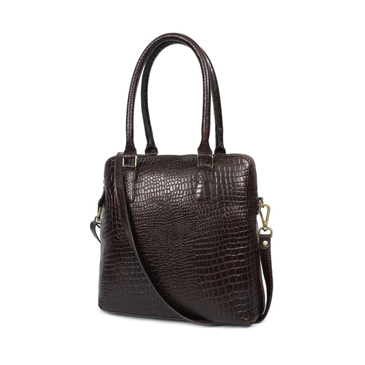 Genuine Leather Croc-Embossed Handbag – Elegant Shoulder Tote for Women