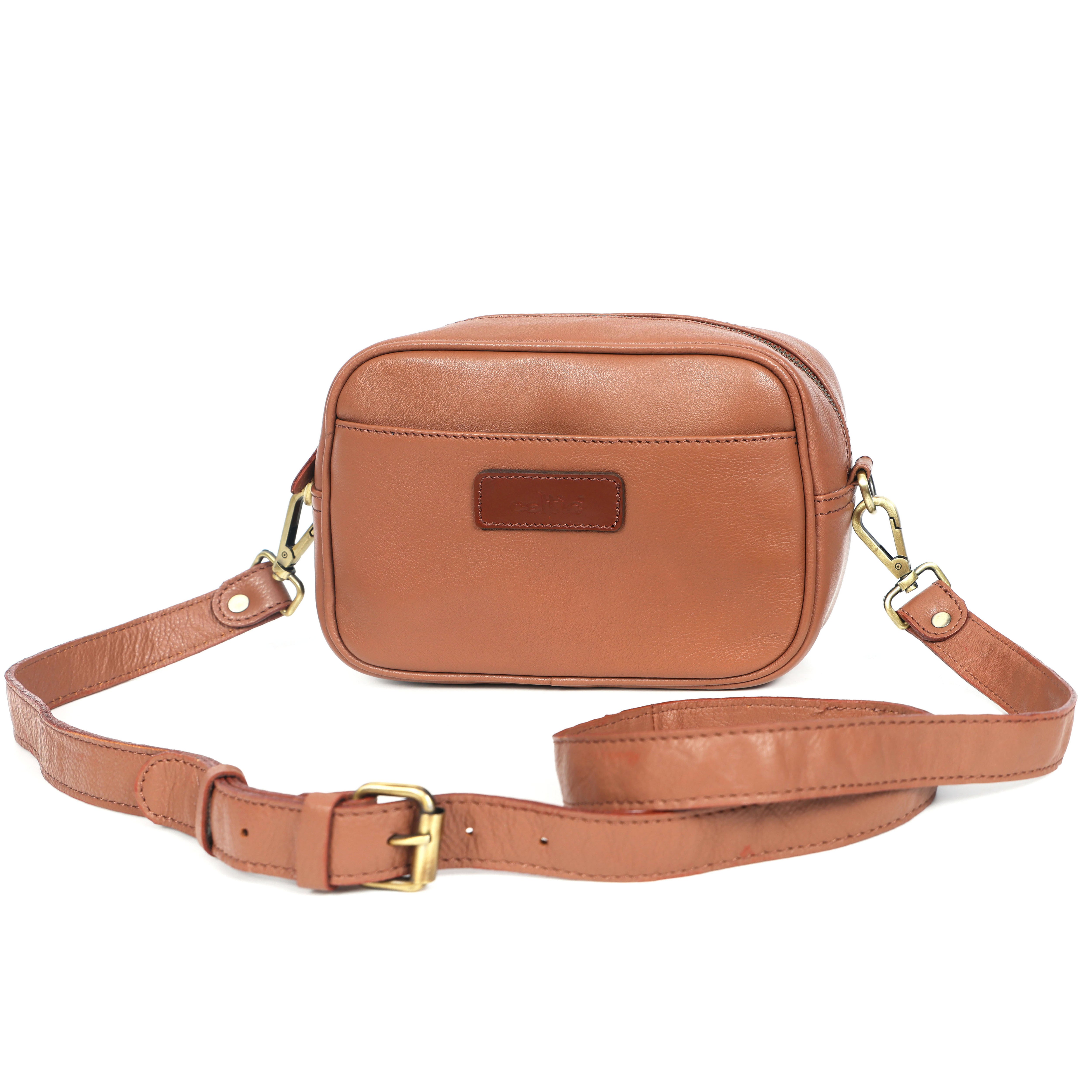 Premium Export Leather Compact Crossbody Bag | Multiple Zip Pockets & Adjustable Strap