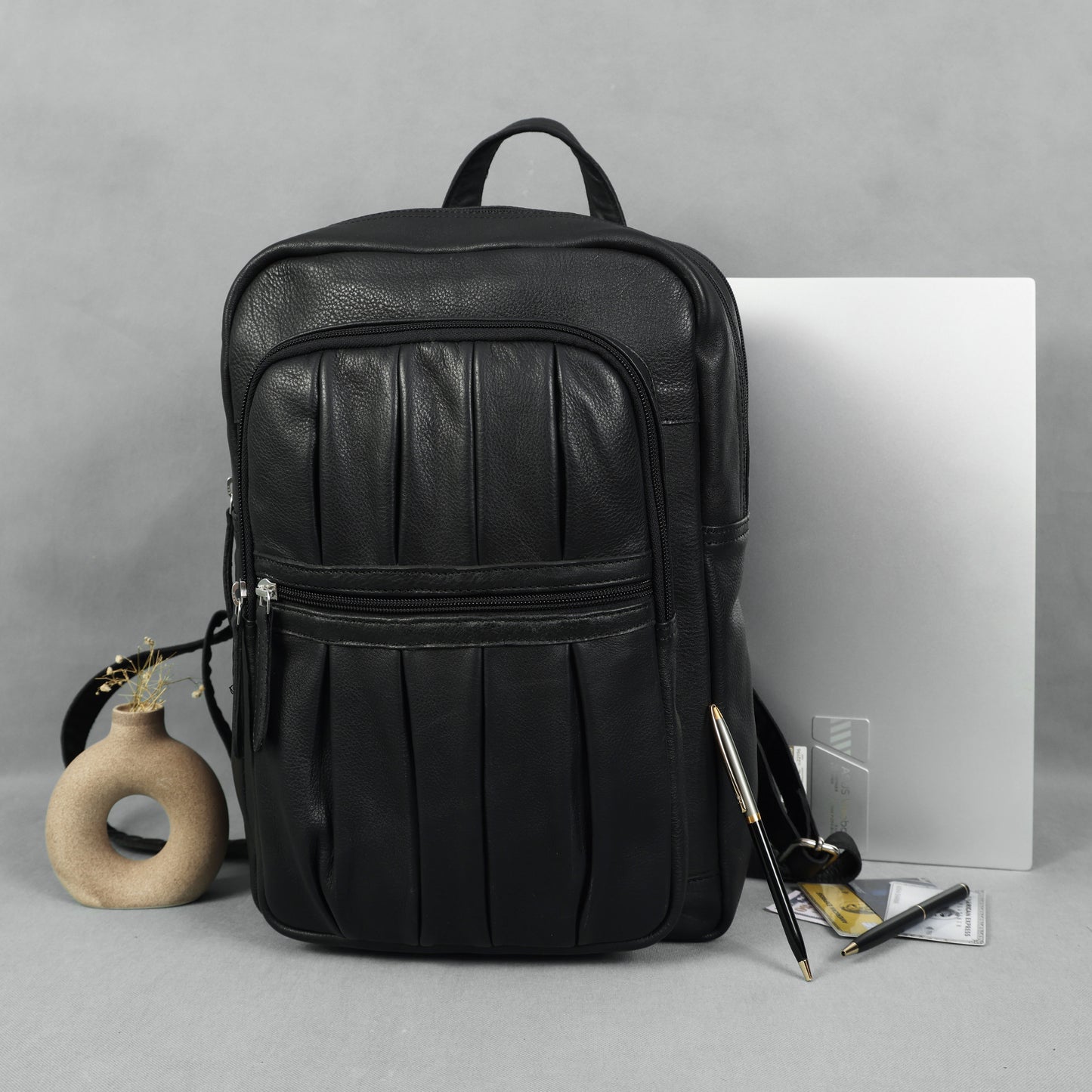 Black PURE Leather Backpack – Minimalist & Durable Everyday Companion. BG-1631