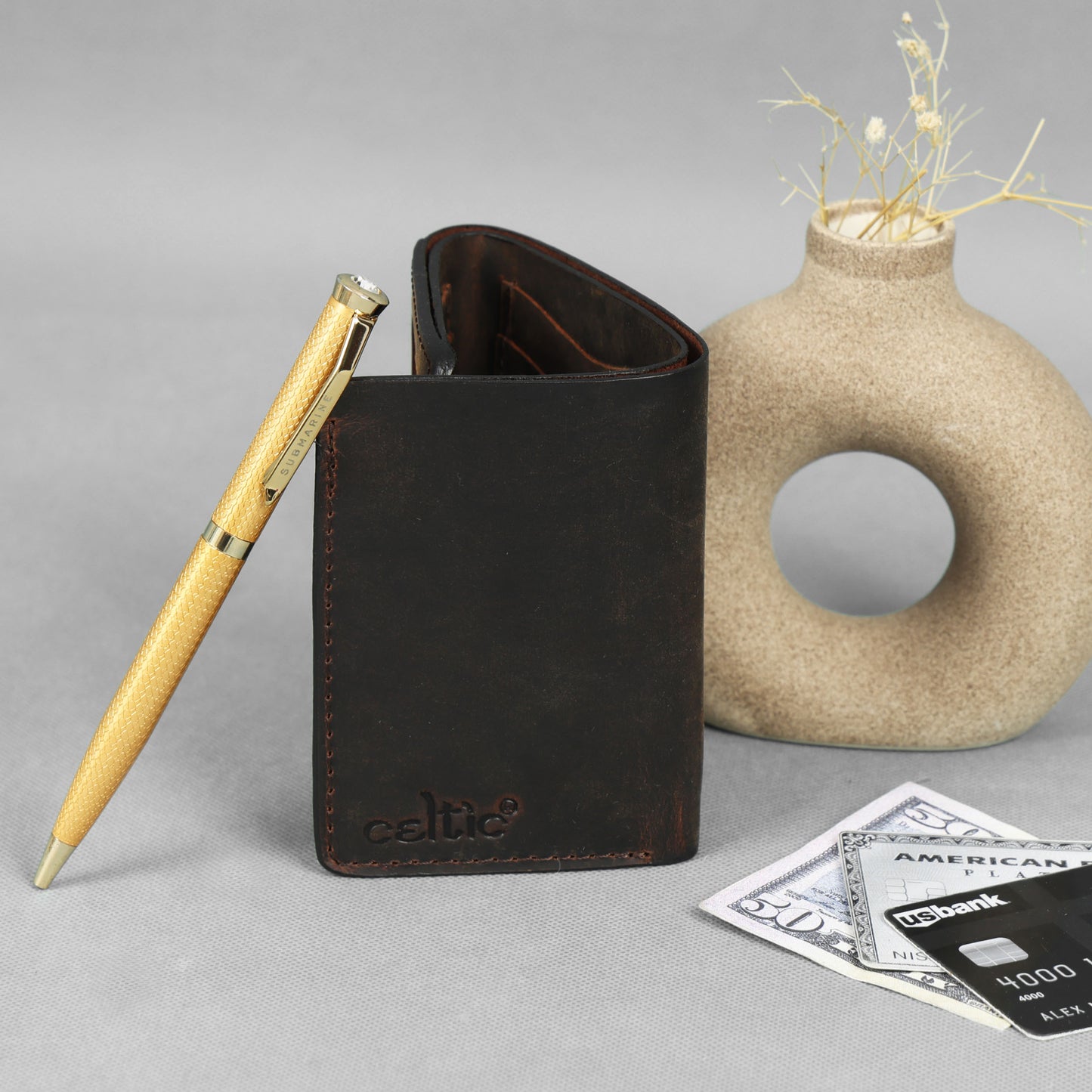 Genuine Leather Tri-Fold Wallet for Men – Dark Brown Art:- LA-1406