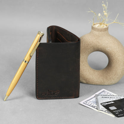 Genuine Leather Tri-Fold Wallet for Men – Dark Brown Art:- LA-1406
