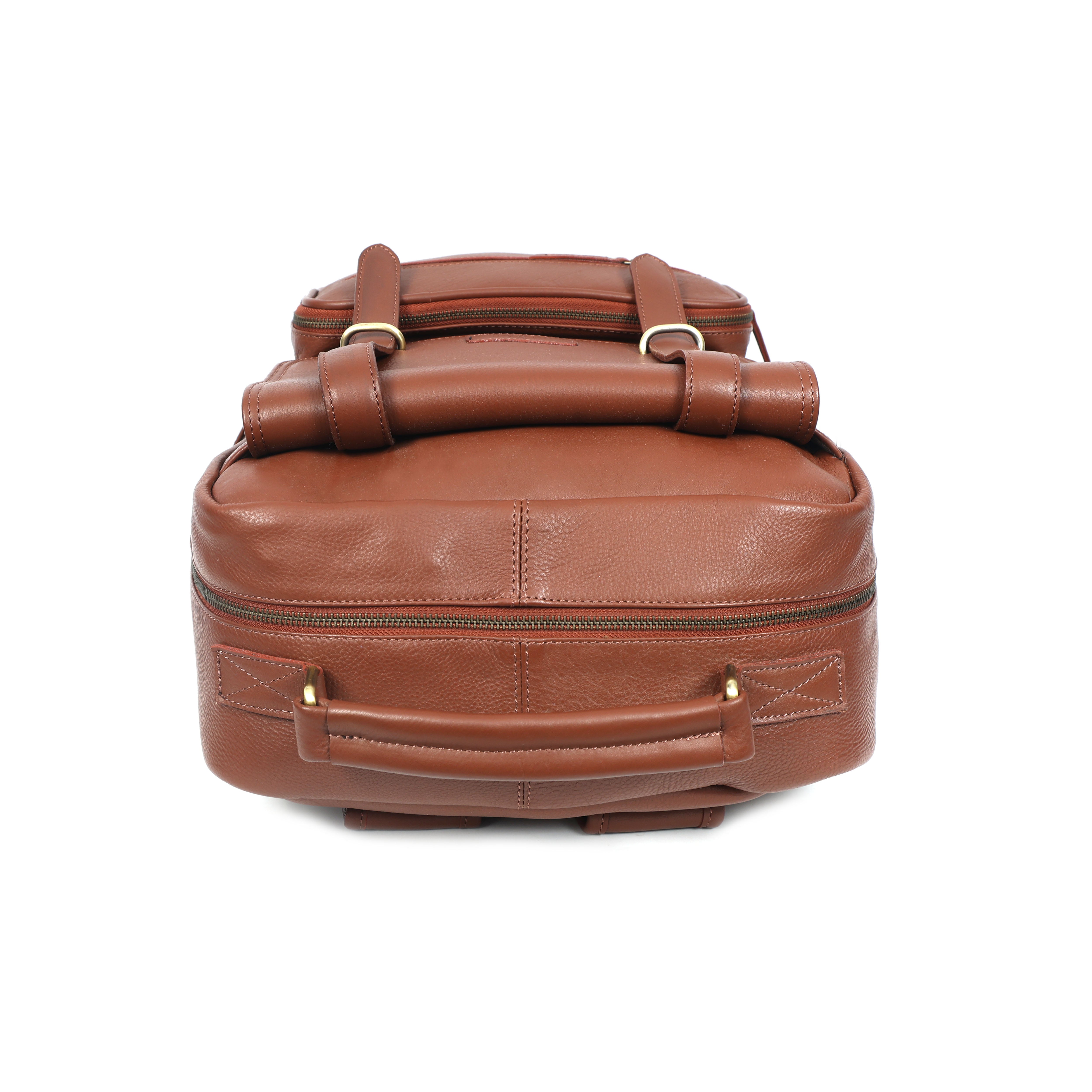 Premium Genuine Leather Laptop Backpack with Multi-Zip Compartments & Top Handle