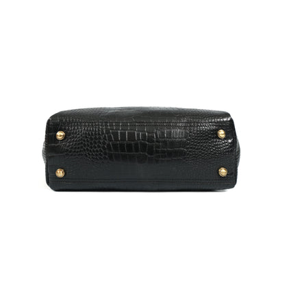 Black Croc-Textured 4-Piece Handbag Combo Set for Women
