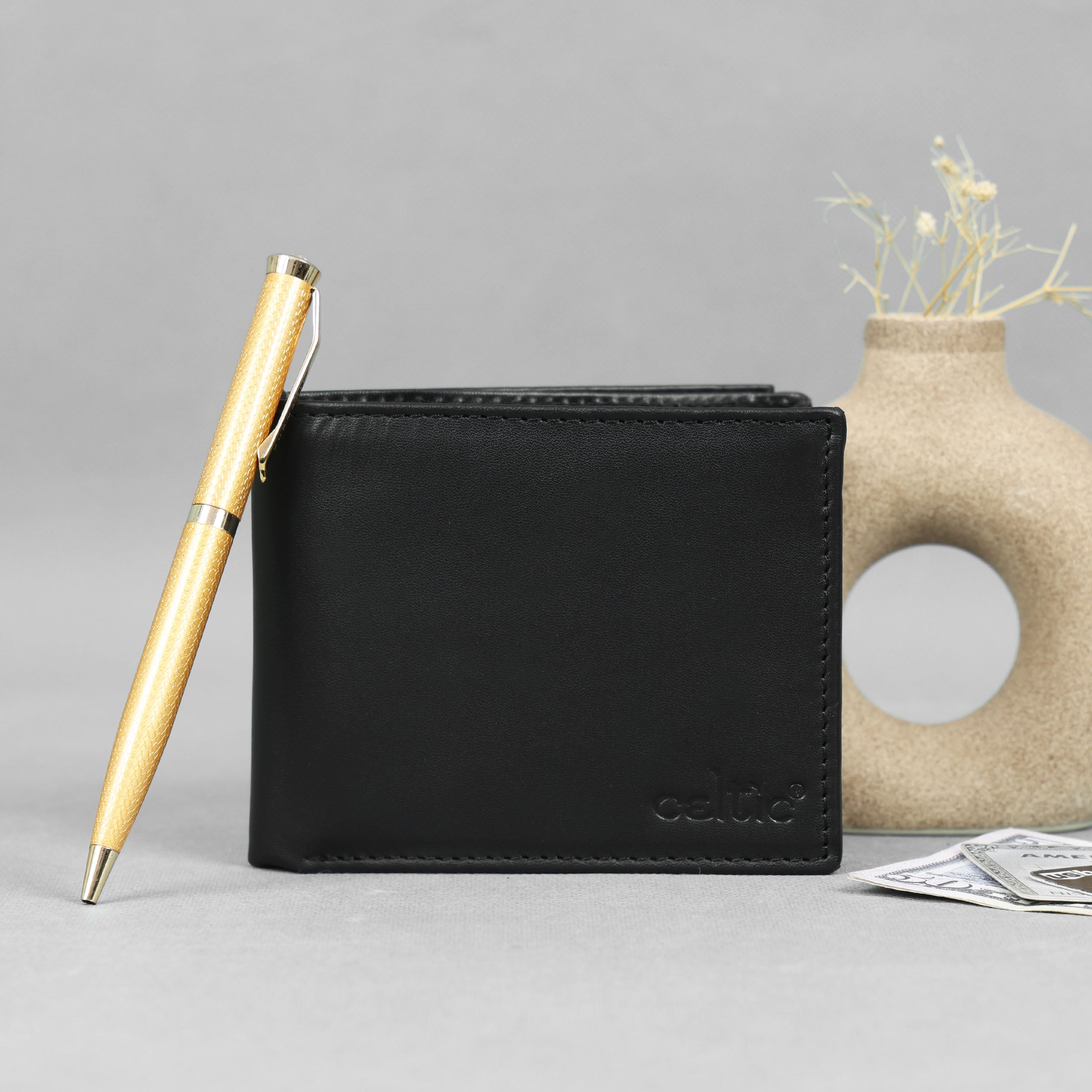 Celtic Genuine Leather Bi-Fold Wallet with Flip ID Window & Coin Pocket