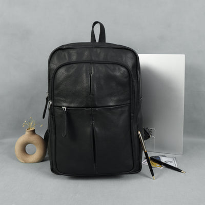Unisex Black Genuine Leather Backpack  Sleek, Durable & Timeless.BG-1630