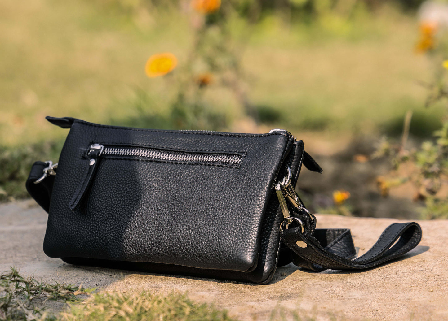 Black Smooth Leather Sling Bag: Timeless Elegance Meets Modern Convenience. - CELTICINDIA