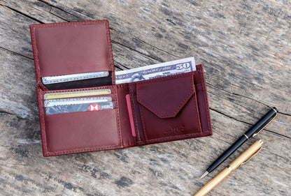 Burgundy Handmade Leather Wallet - Unique Elegance Crafted by Hand - CELTICINDIA