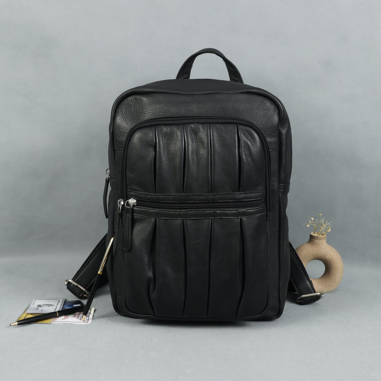 Black PURE Leather Backpack – Minimalist & Durable Everyday Companion. BG-1631