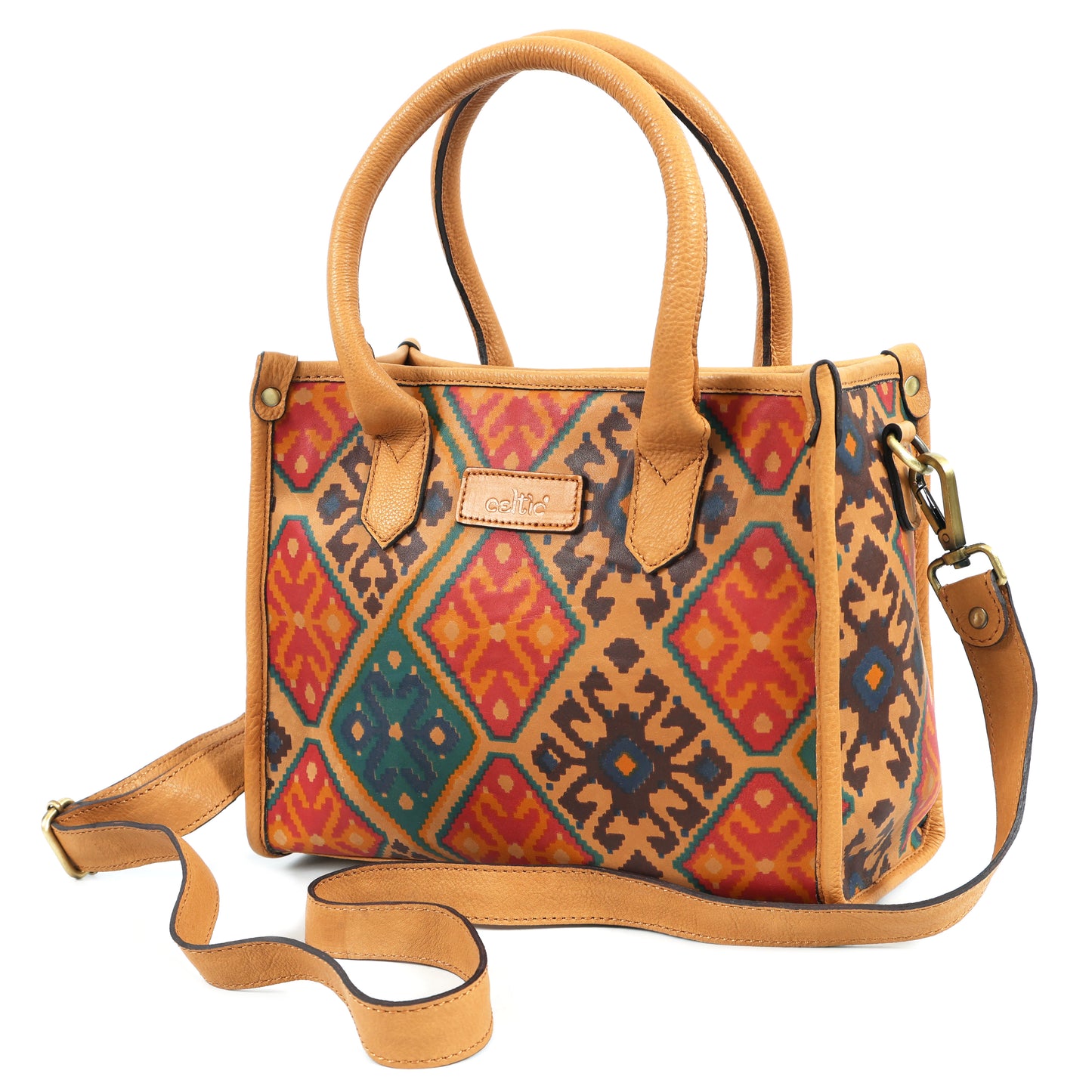 Genuine Leather 3-Piece Ethnic Pattern Bag Combo Set | Tote, Sling & Wallet