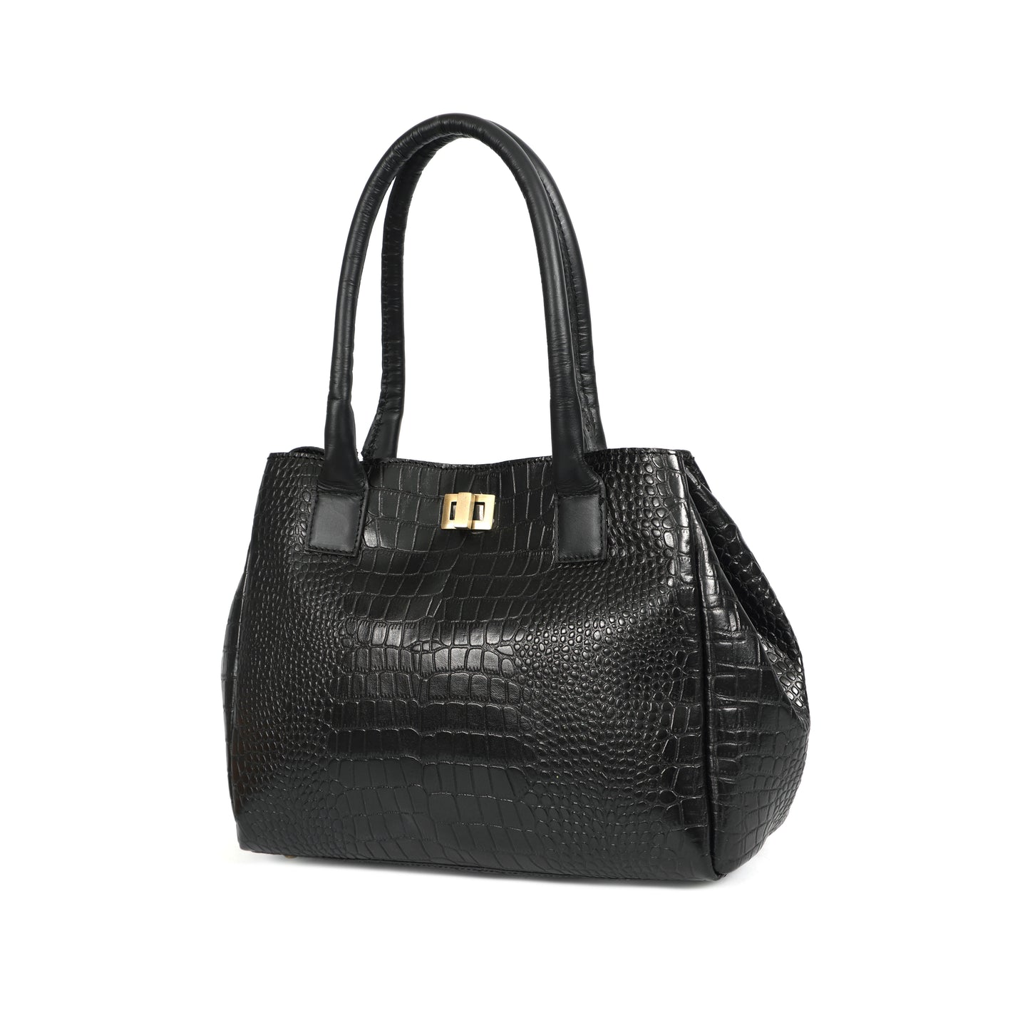 Black Croc-Textured 4-Piece Handbag Combo Set for Women
