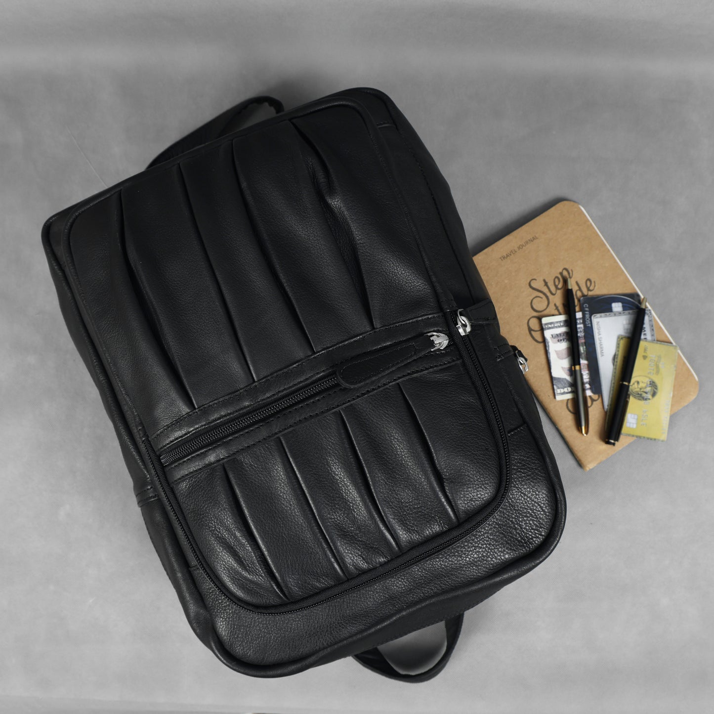 Black PURE Leather Backpack – Minimalist & Durable Everyday Companion. BG-1631