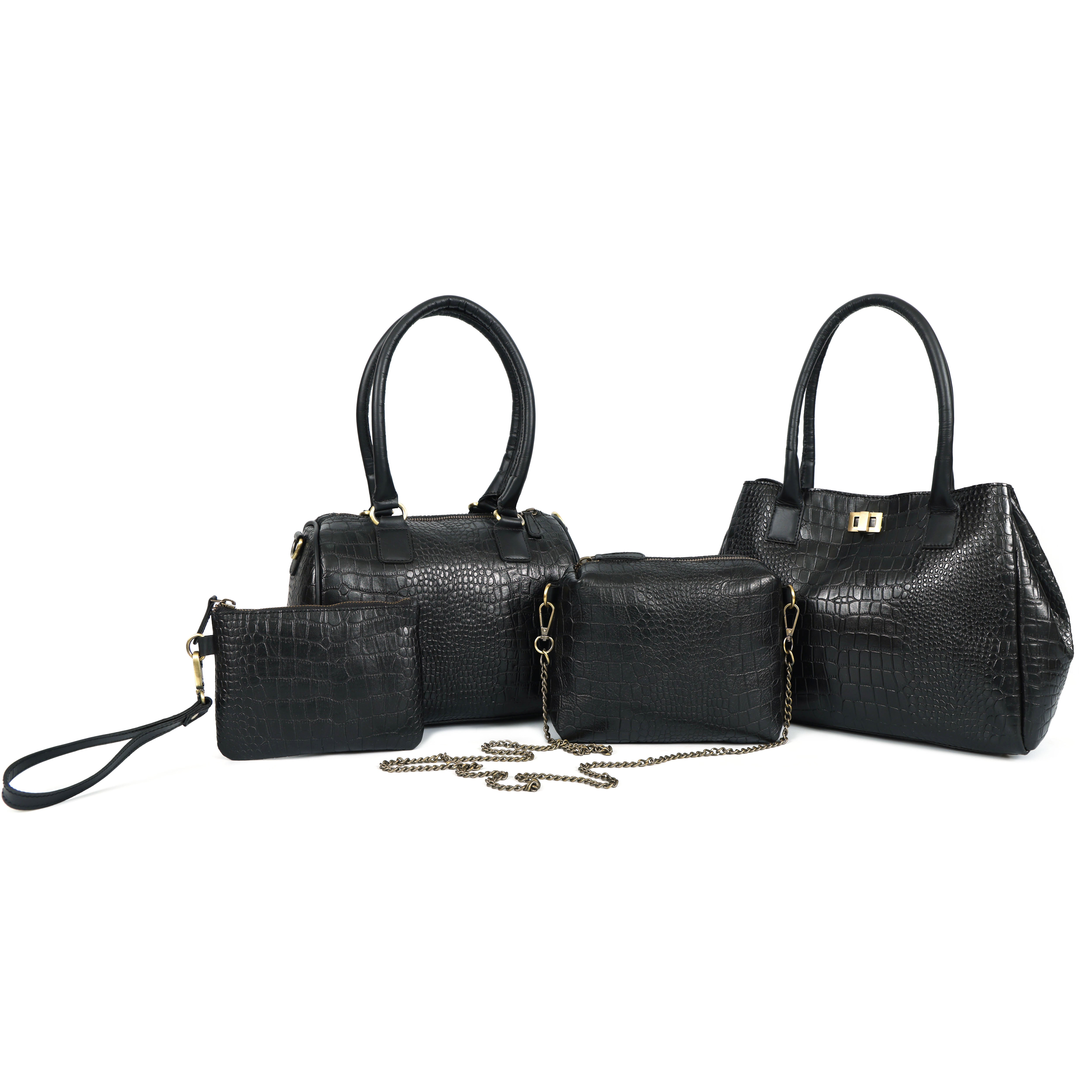 Premium Croc Pattern Leather Women's 4-in-1 Handbag Set (Tote, Shoulder, Sling & clutch)