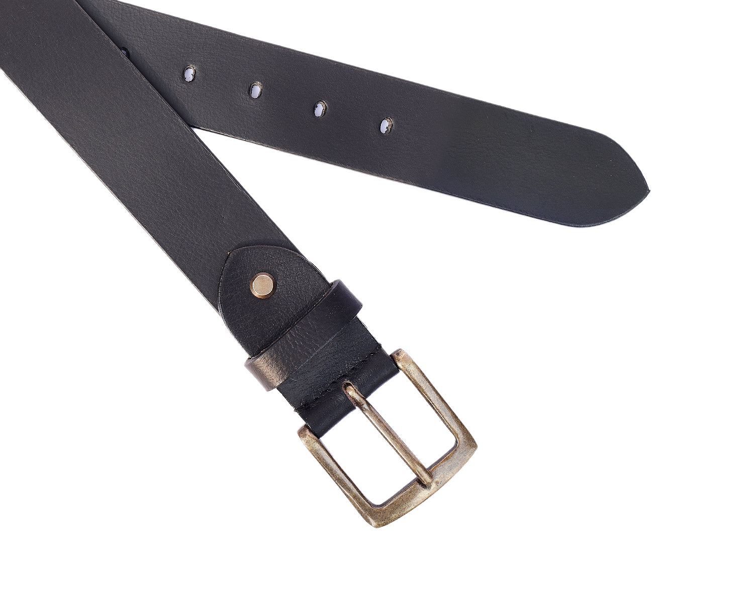 Unisex Genuine Leather Black Waist Accessory Antique Metal Buckle Formal Casual Wear