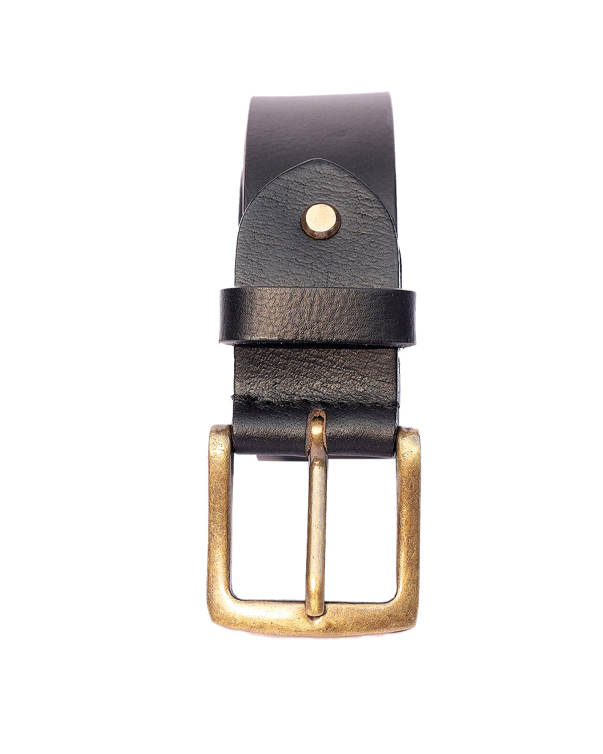 Unisex Genuine Leather Black Waist Accessory Antique Metal Buckle Formal Casual Wear