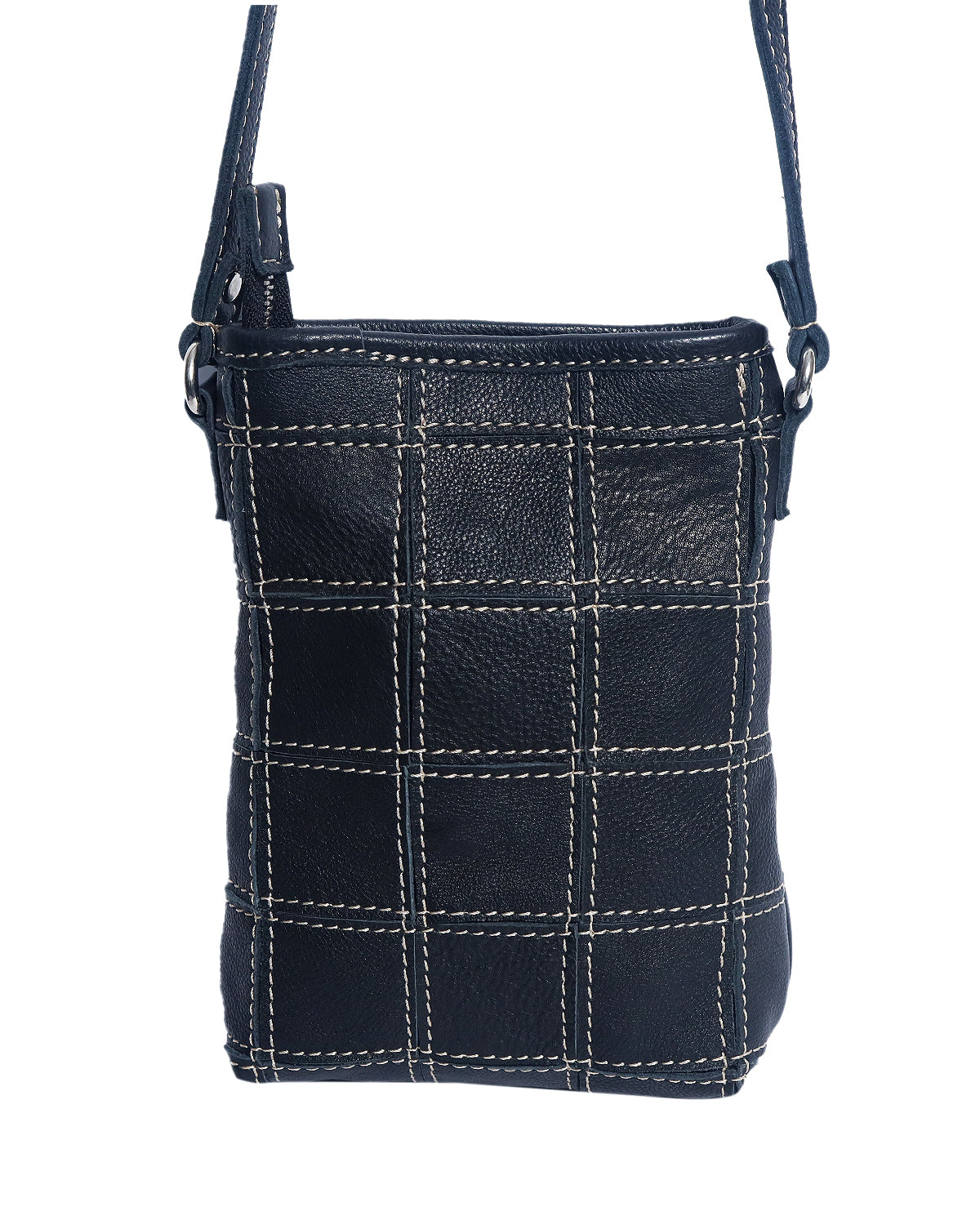 Elegance Redefined: Black Leather Sling Bag with White Stitching. - CELTICINDIA