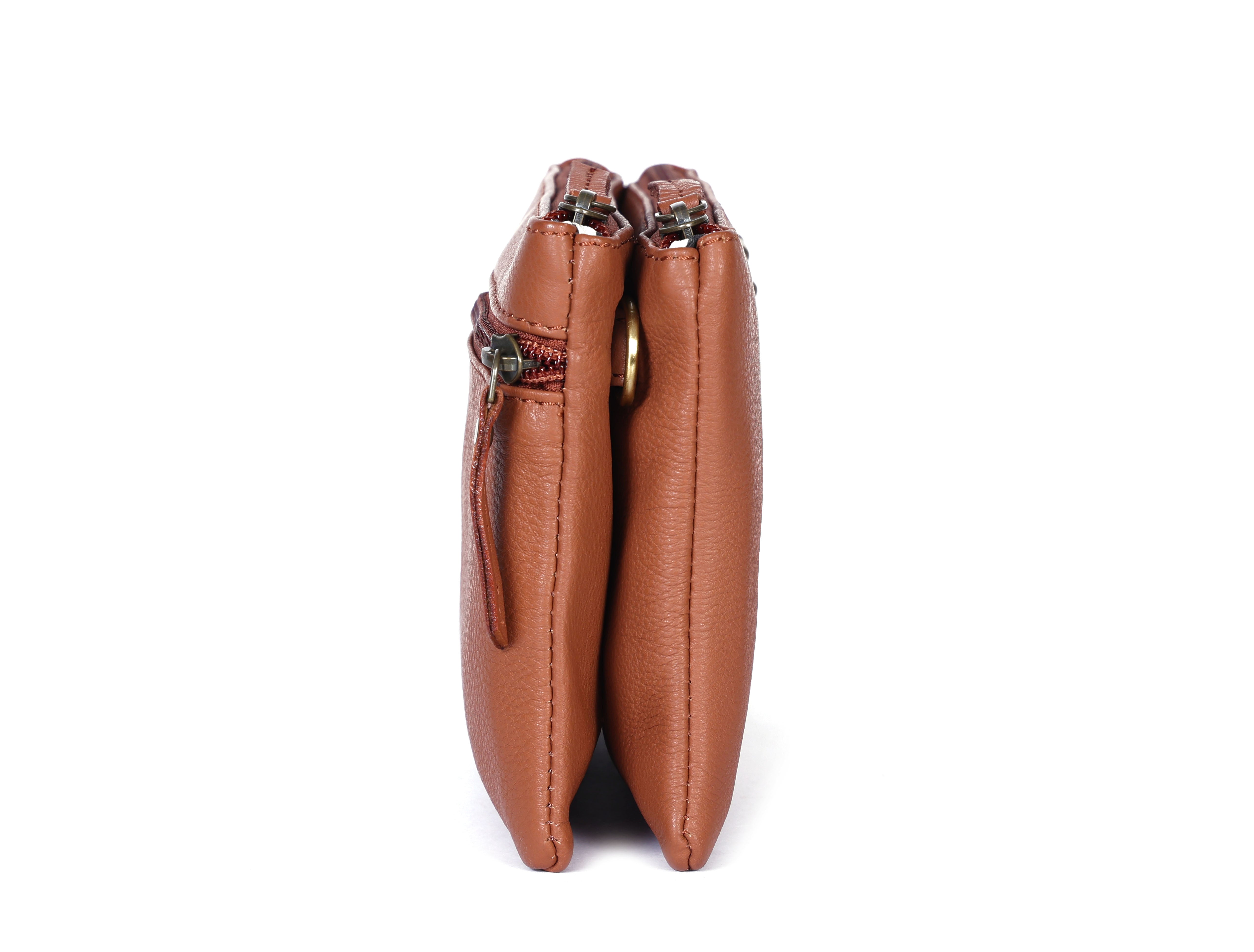 Premium Genuine Leather Studded Wristlet Sling  with Dual Zip Compartments for Women