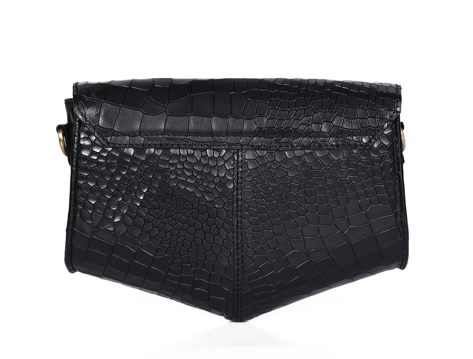 Chic Elegance: Black Deep Croco Leather Crossbody Bag. - CELTICINDIA