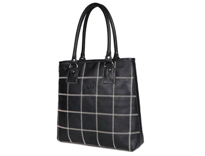 "Chic Contrast: Black Tote Bag with White Stitching for Timeless Style" Art: BG-1142-Z