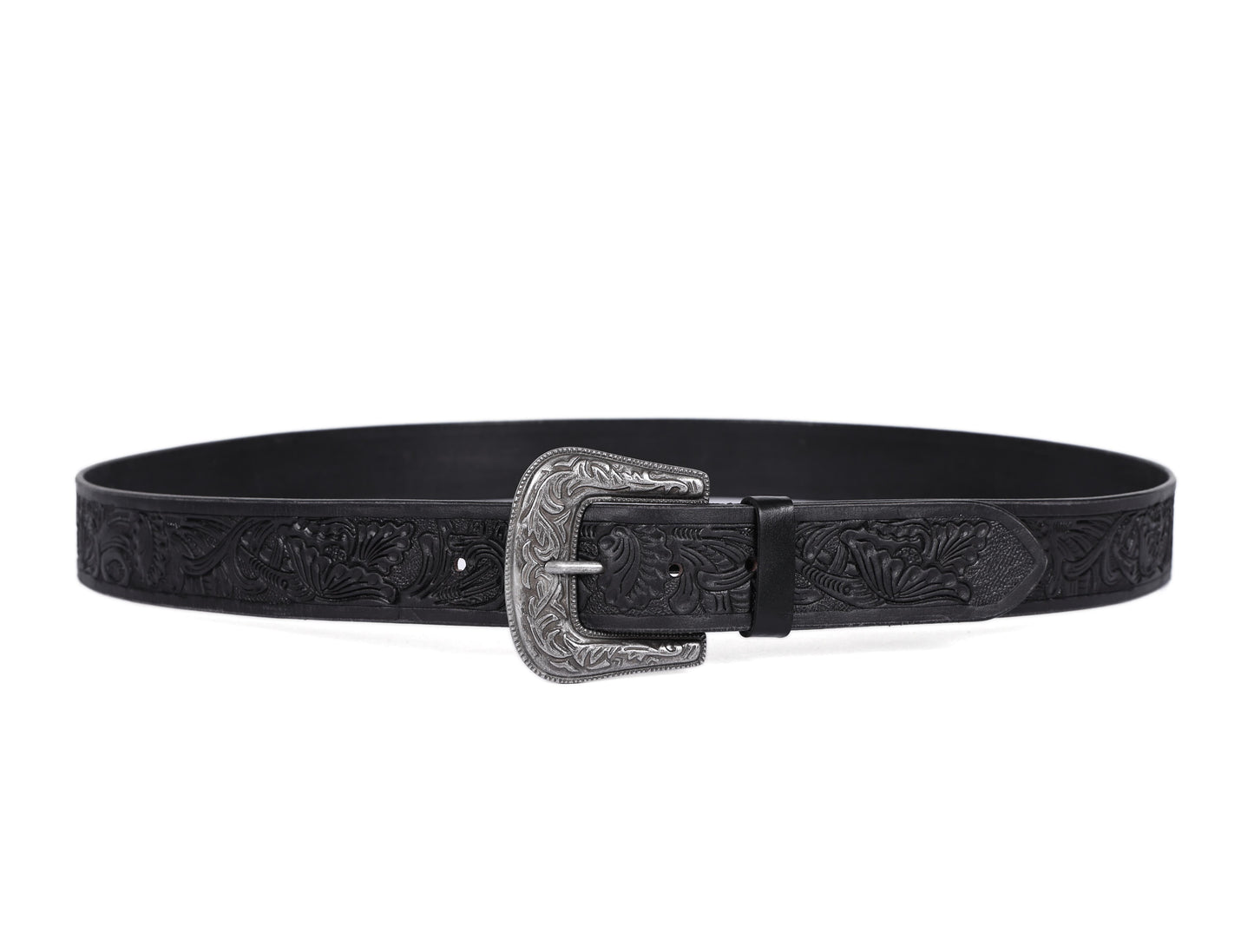 "Sophisticated Craftsmanship: Hand-Carved Black Leather Belts" Art: LB-815