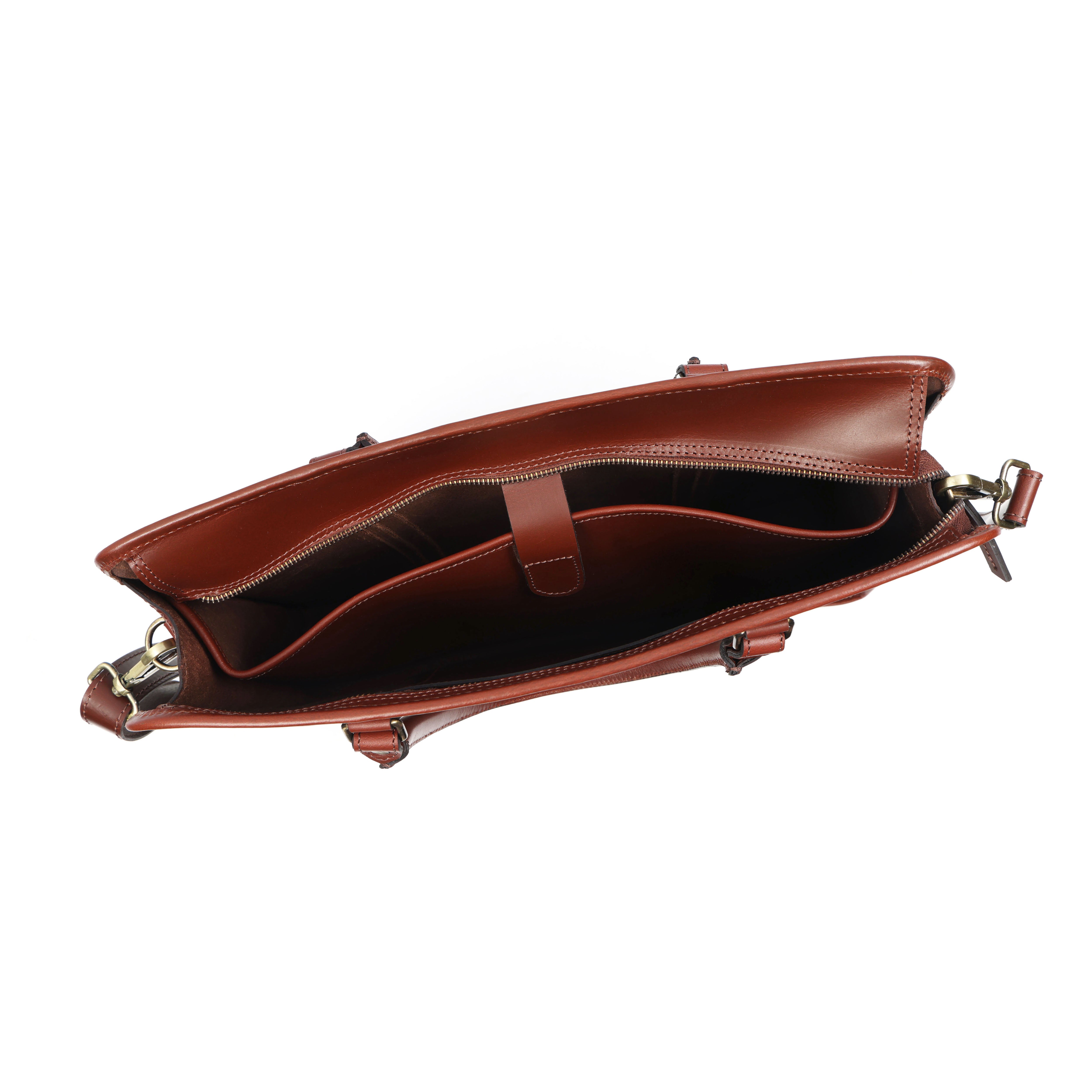 Premium Full-Grain Leather Laptop Briefcase with Zip Closure & Detachable Shoulder Strap