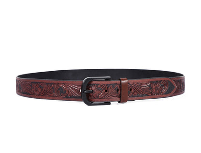 "Bespoke Elegance: Brown Hand Carving Leather Belt for Timeless Style" Art: LB-807