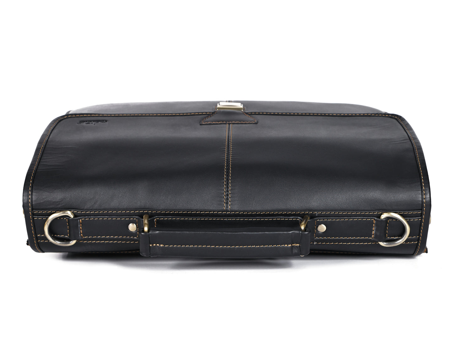 Handcrafted Black Laptop Bag: Brush Antique Fittings, Tan Stitching, and Unmatched Sophistication - CELTICINDIA