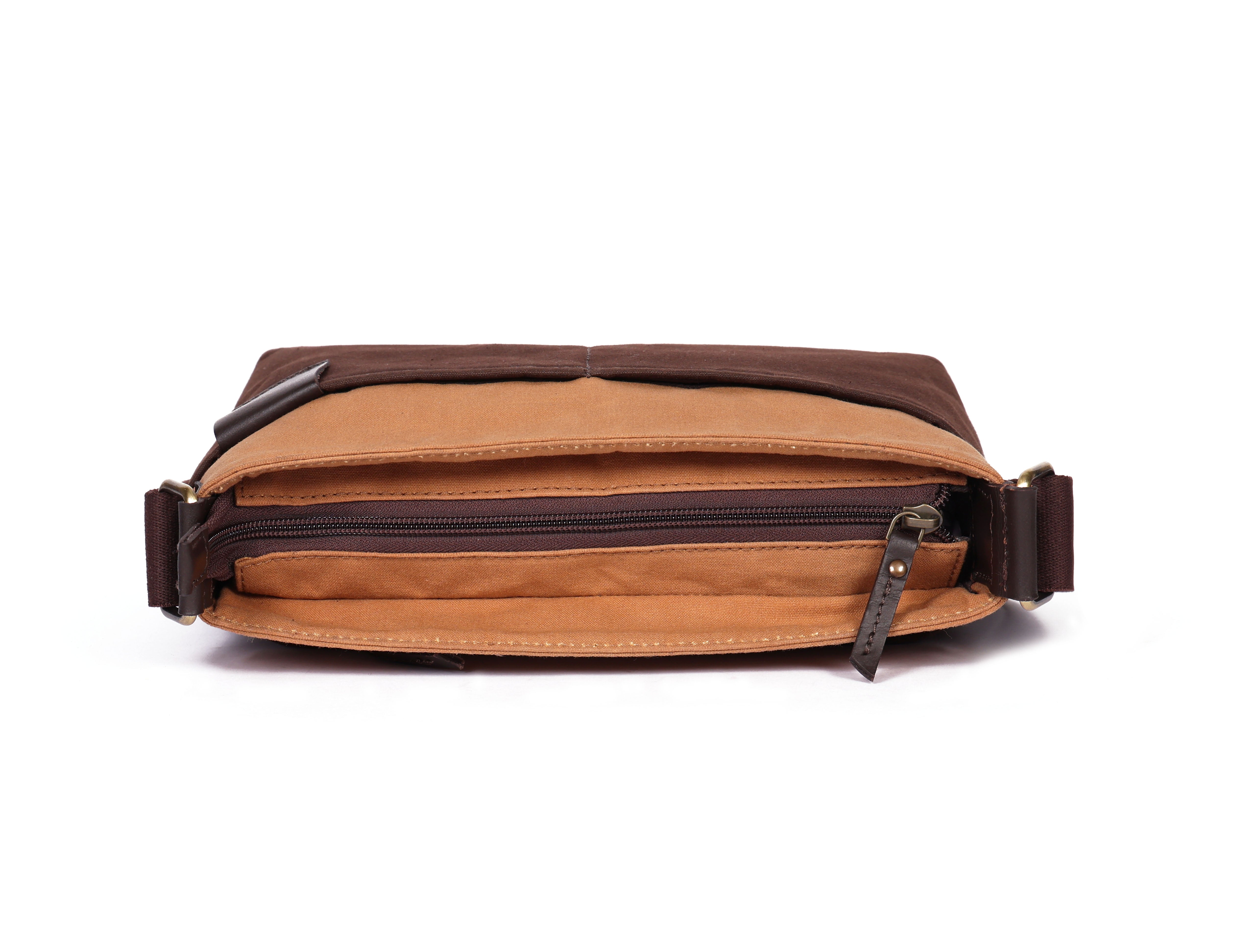 Premium Export Quality Canvas & Leather Crossbody Sling Bag with Multiple Zip Pockets | Travel Everyday Use