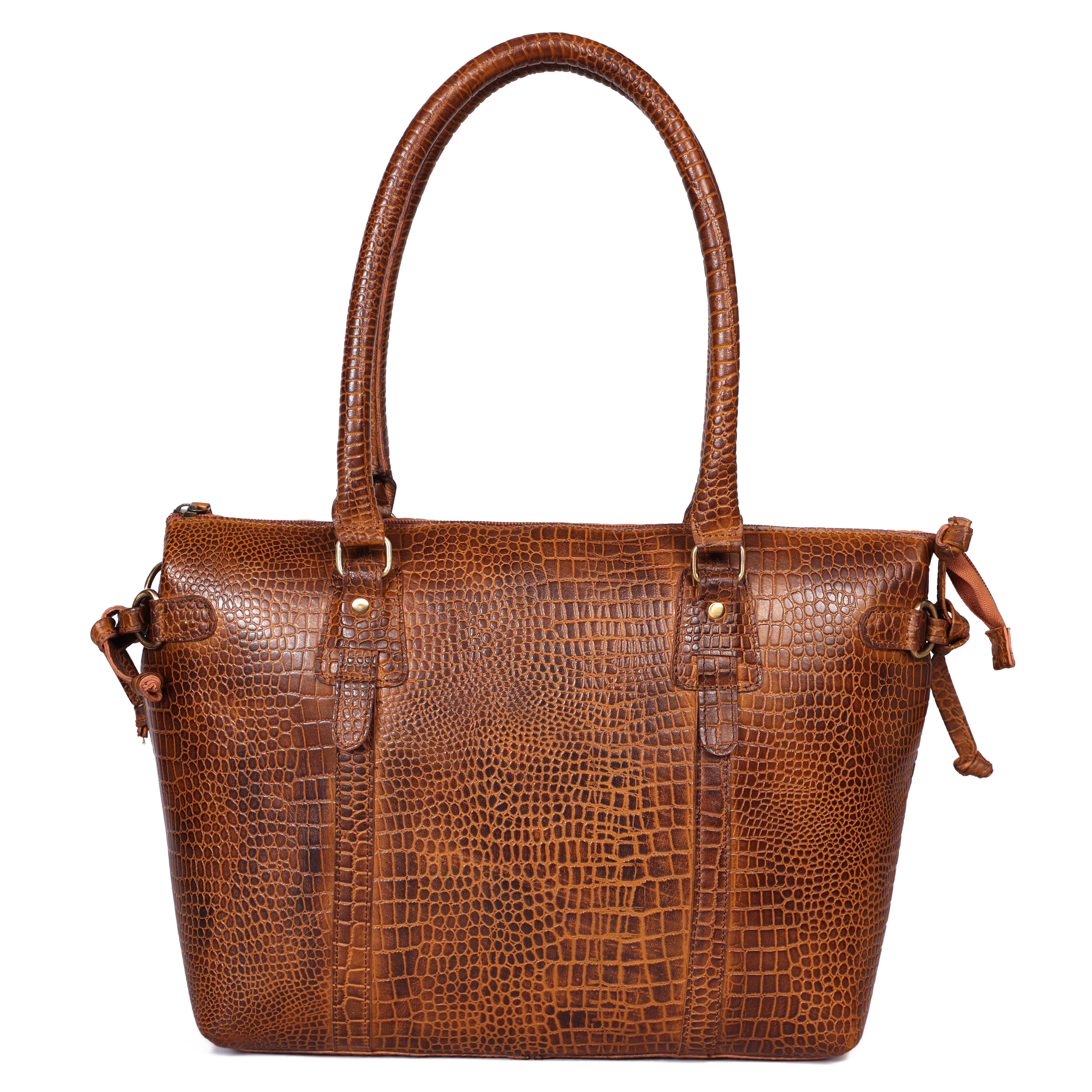 Premium Textured Leather Tote Bag with Zip Closure, Dual Handles & Organized Interior