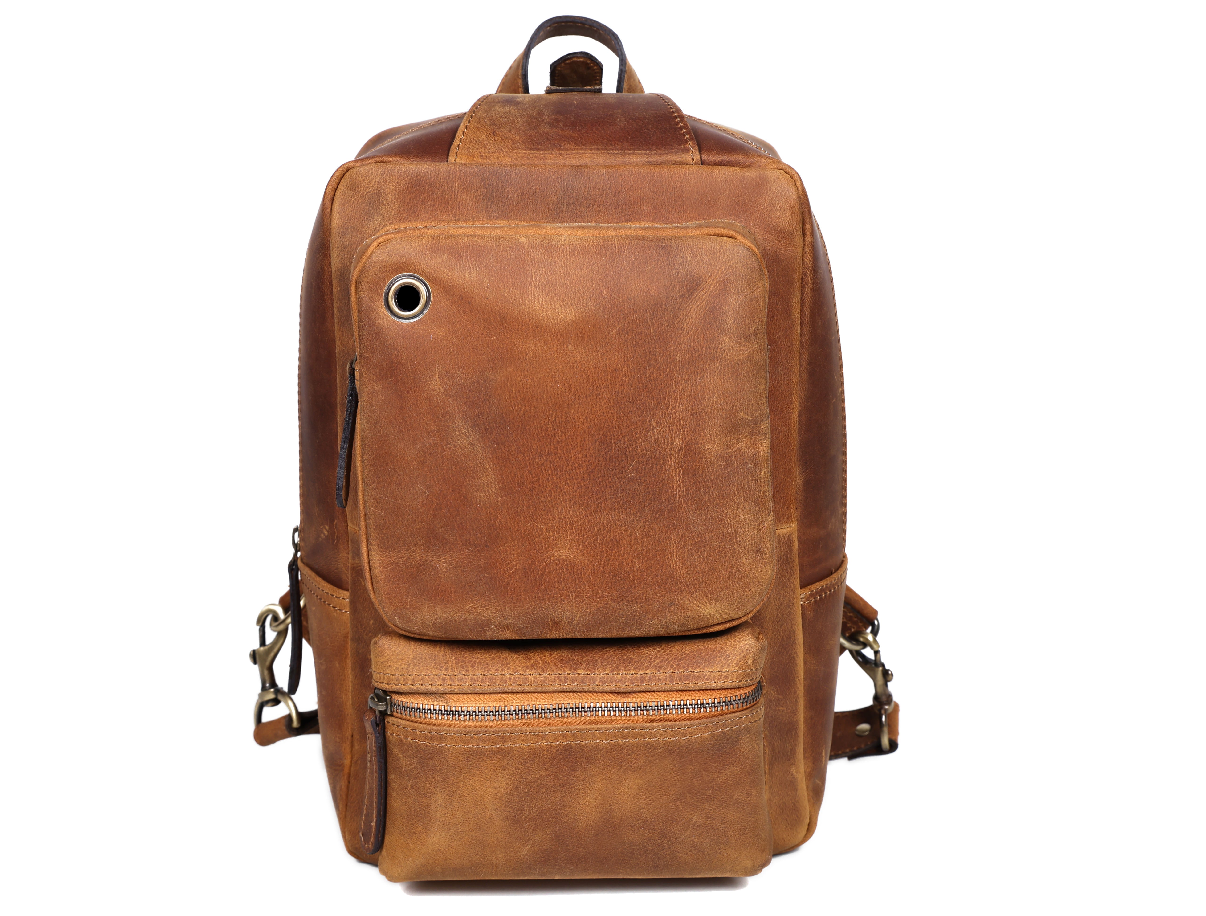 Premium Genuine Leather Crossbody Bag with Multiple Zip Pockets & Fixed Strap