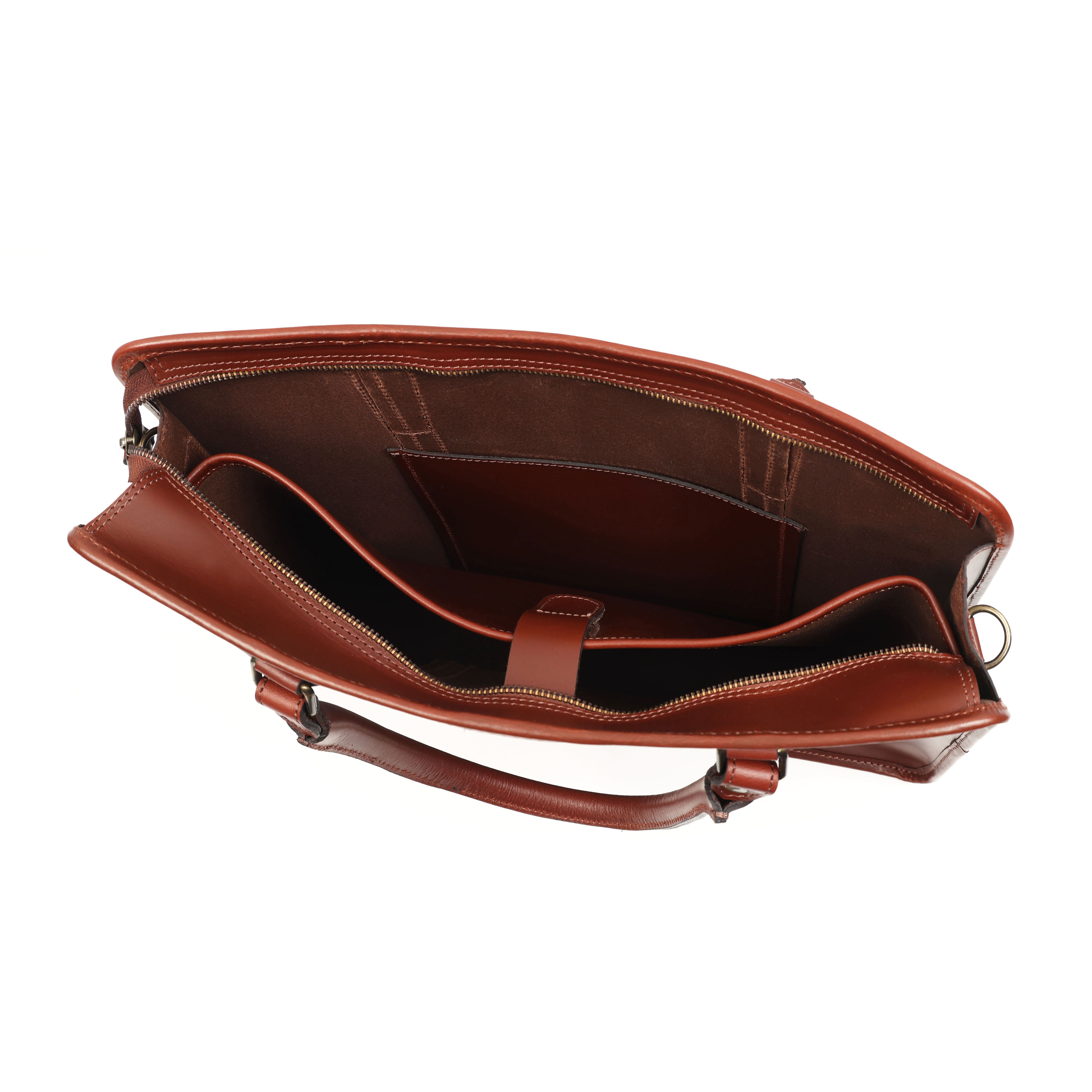 Premium Full-Grain Leather Laptop Briefcase with Zip Closure & Detachable Shoulder Strap