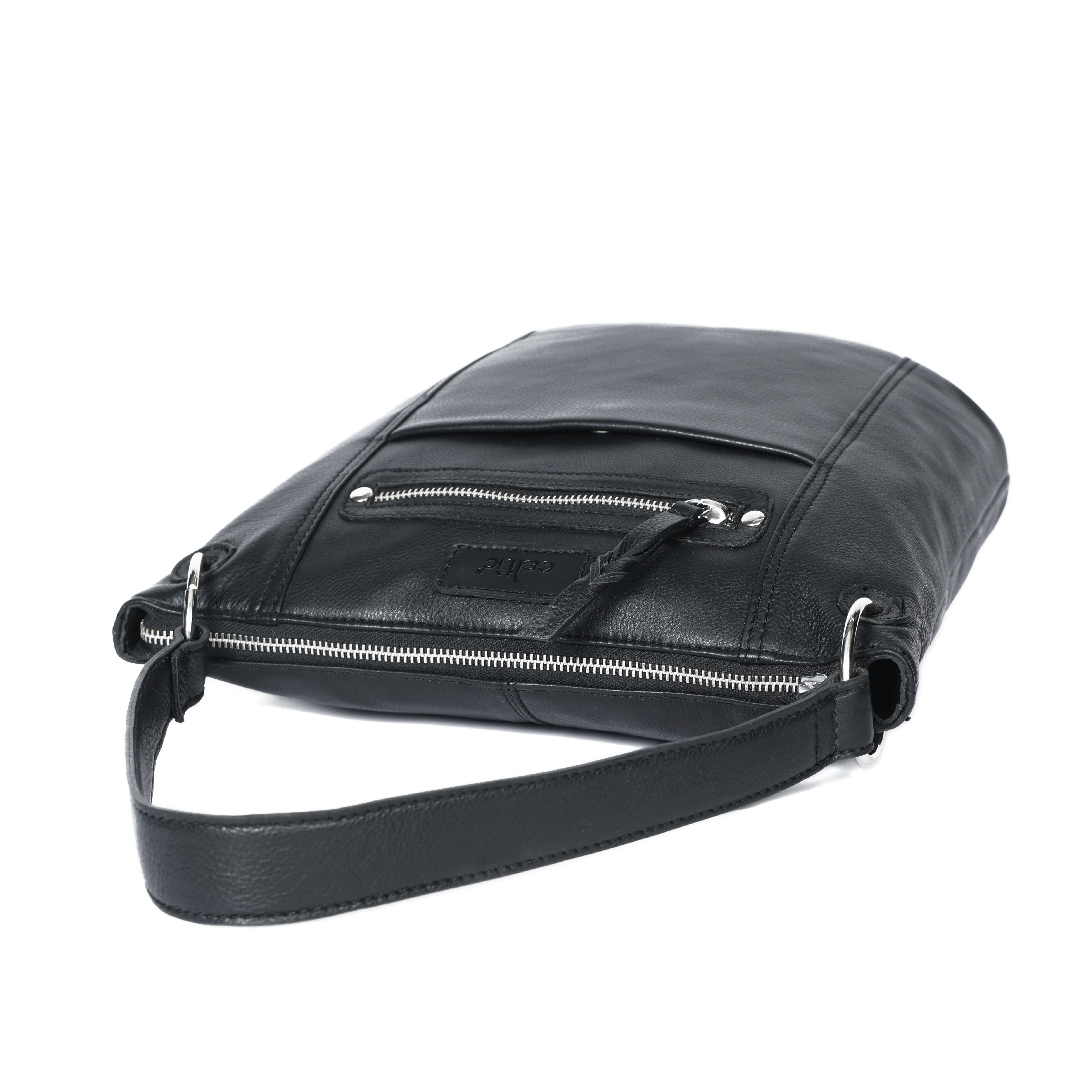 Premium Black Genuine Leather Sling Bag | Multi-Pocket & Adjustable Strap