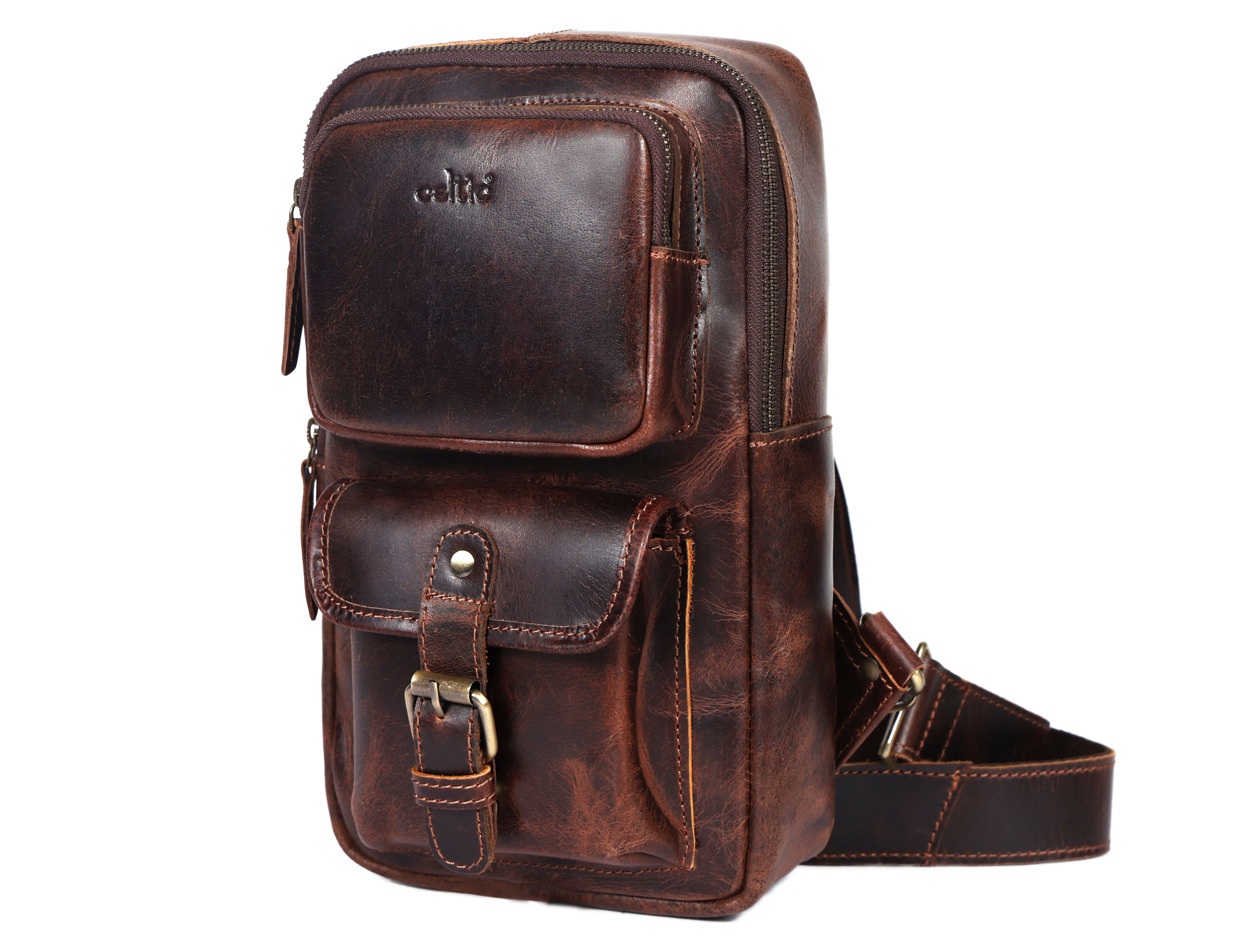 Brown Small Crossbody Leather Bag Art: BG-1617