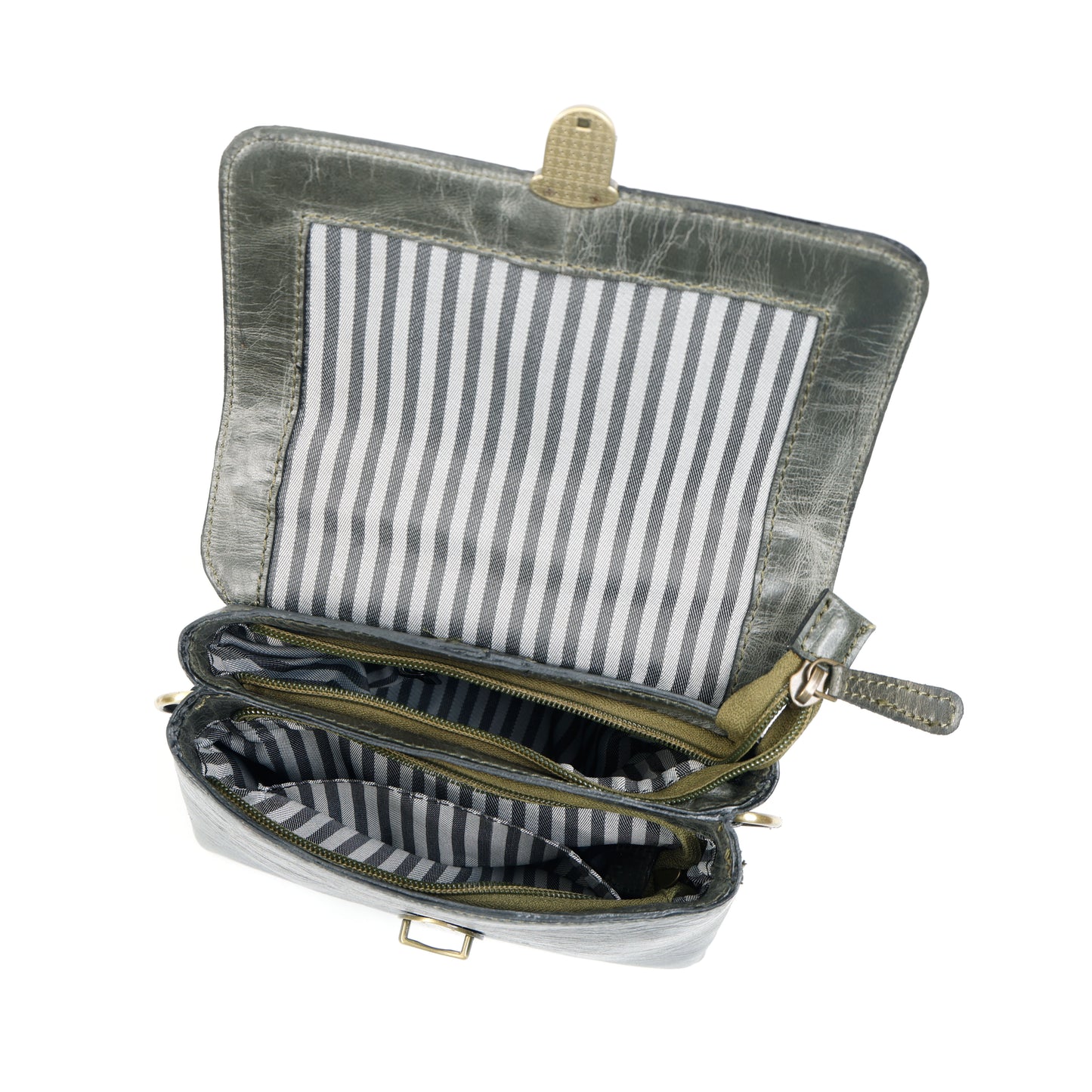 Vintage Leather Studded Top-Handle Sling Bag with Front Flap Lock & Multi-Pocket Interio