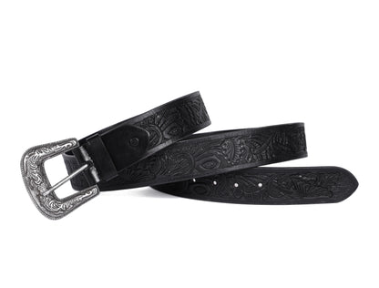 "Sophisticated Craftsmanship: Hand-Carved Black Leather Belts" Art: LB-815