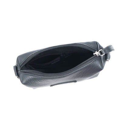 Black Leather Sling Bag with Detachable Strap – Stylish & Versatile Crossbody.BG-1625