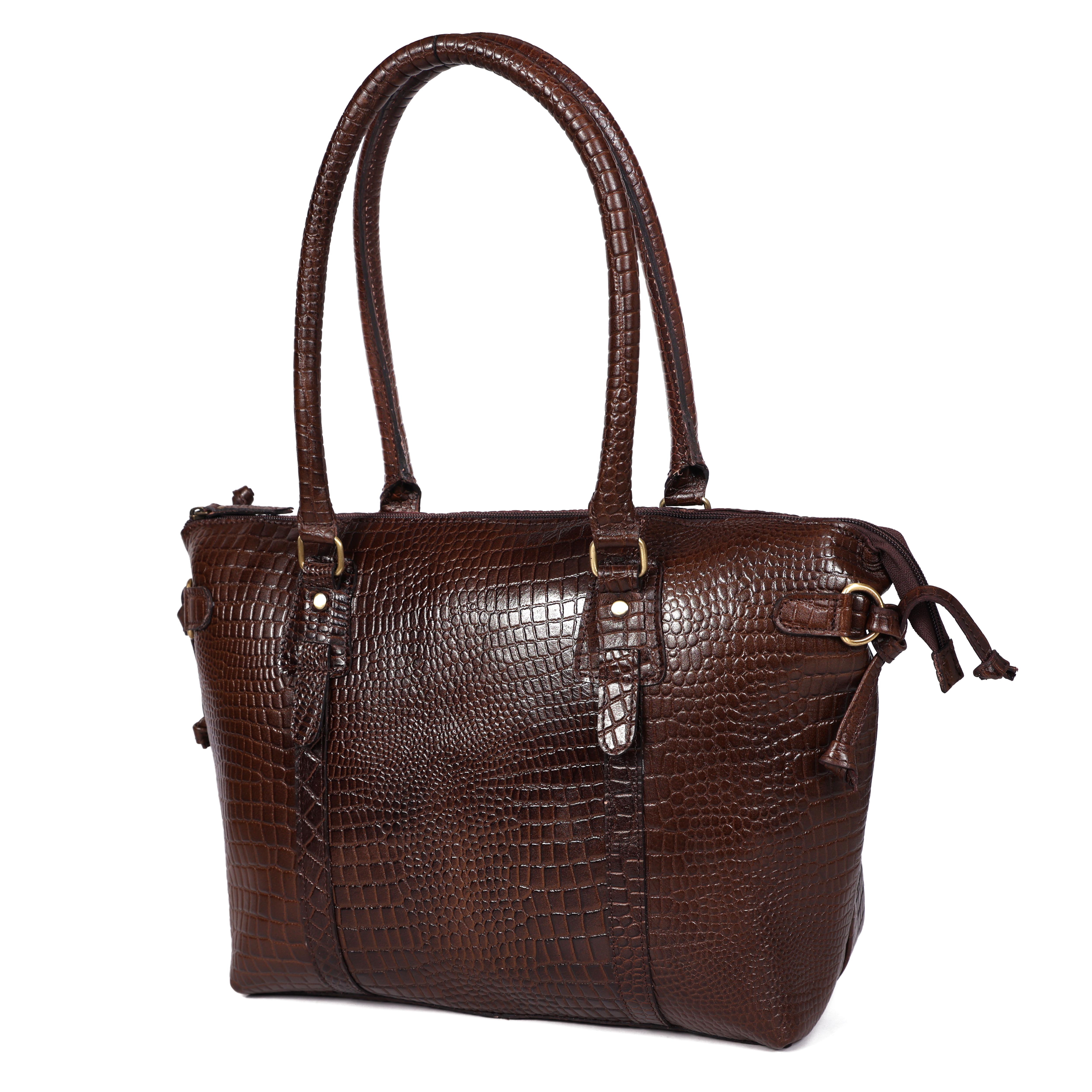 Premium Textured Leather Tote Bag with Zip Closure, Dual Handles & Organized Interior