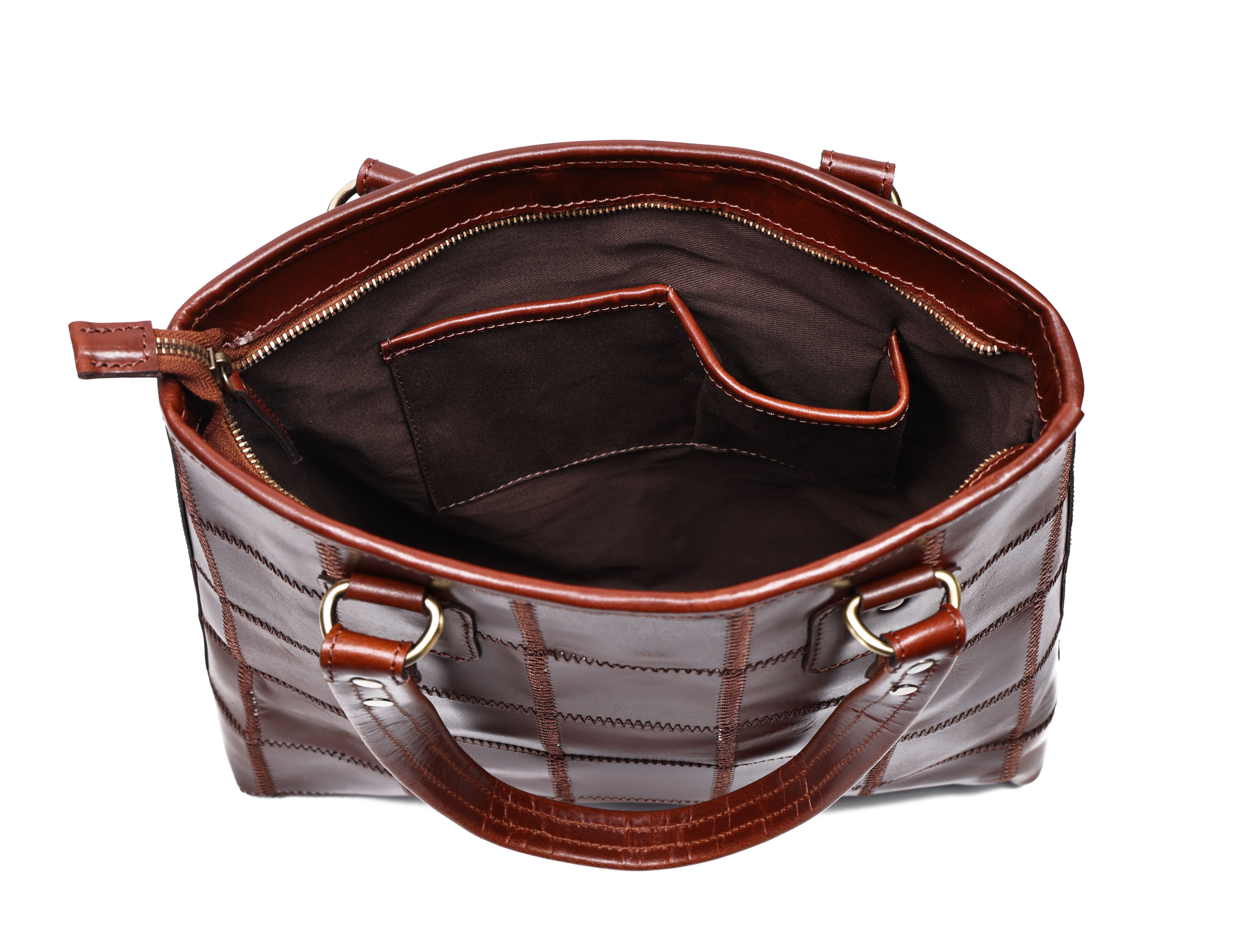 Women Black Leather Tote Bag with Patchwork Design and Spacious Interior