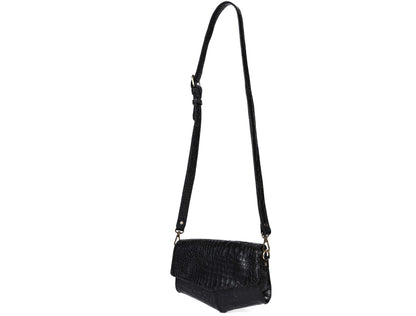 Chic Elegance: Black Deep Croco Leather Crossbody Bag. - CELTICINDIA