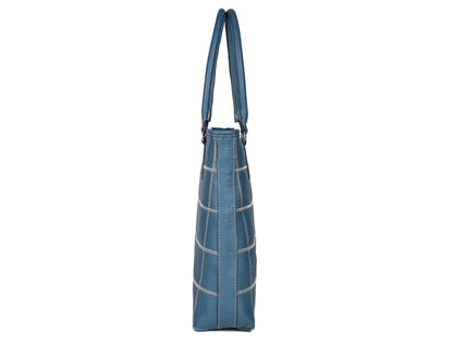 "Chic Blue Tote: Elevate Your Style with Trendy Leather Accents."  Art: BG-1518-Z