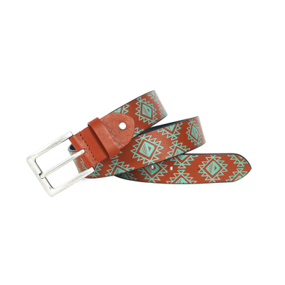 Men's Brown Printed Leather Belt with Polished Silver Buckle – Stylish & Durable.LB-891
