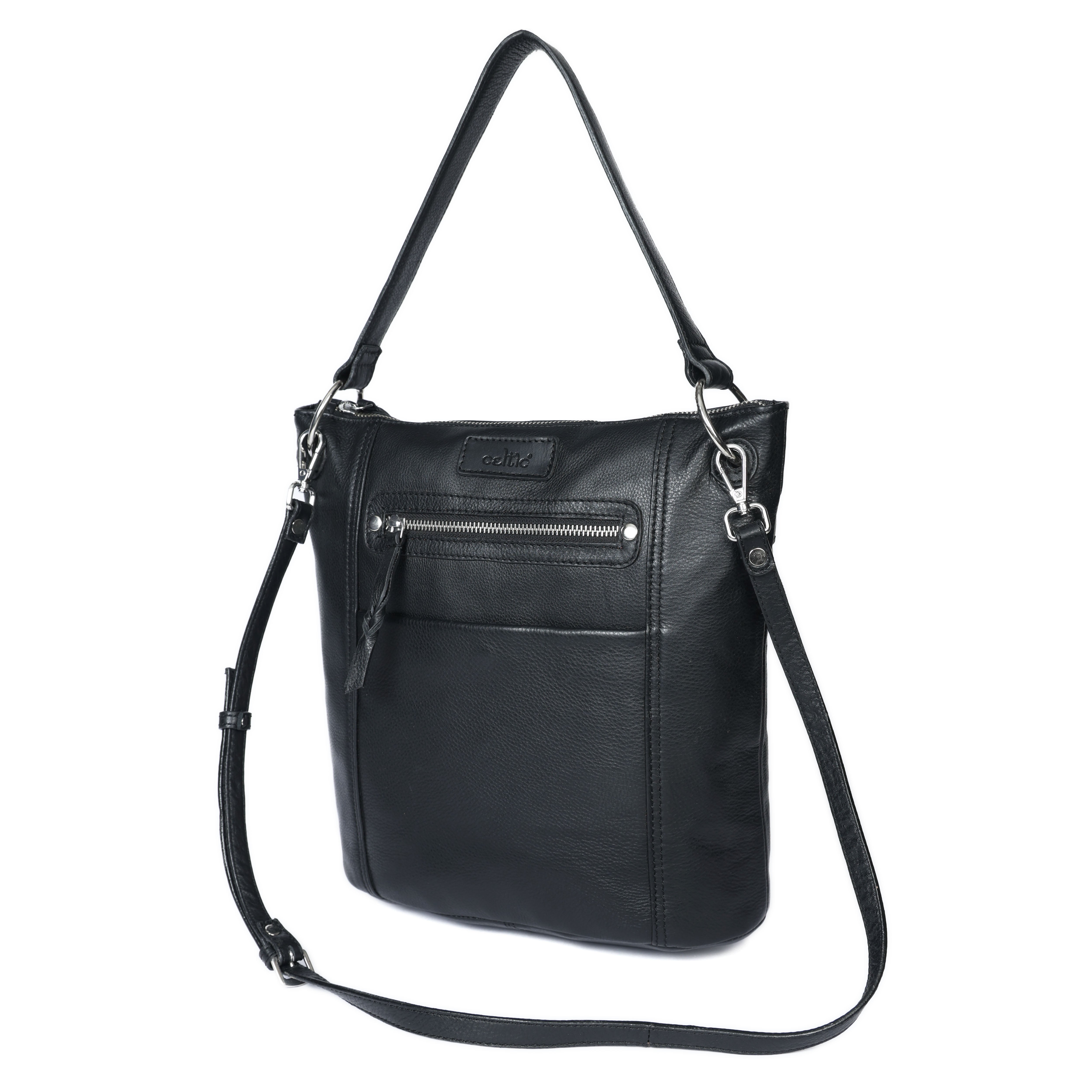 Premium Black Genuine Leather Sling Bag | Multi-Pocket & Adjustable Strap