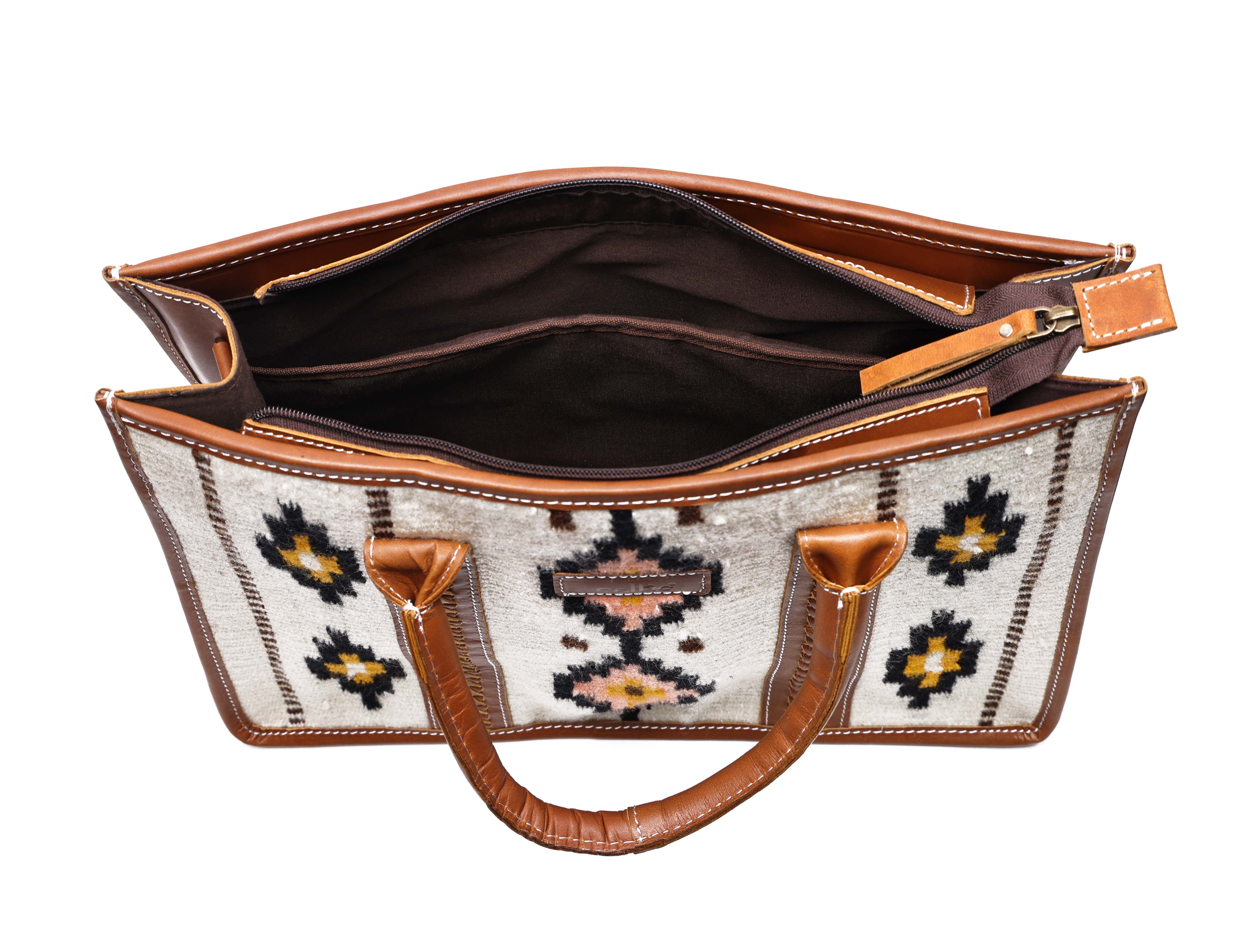 Premium Handwoven Leather Tote Bag | Spacious 2 Compartment & Zip Closure