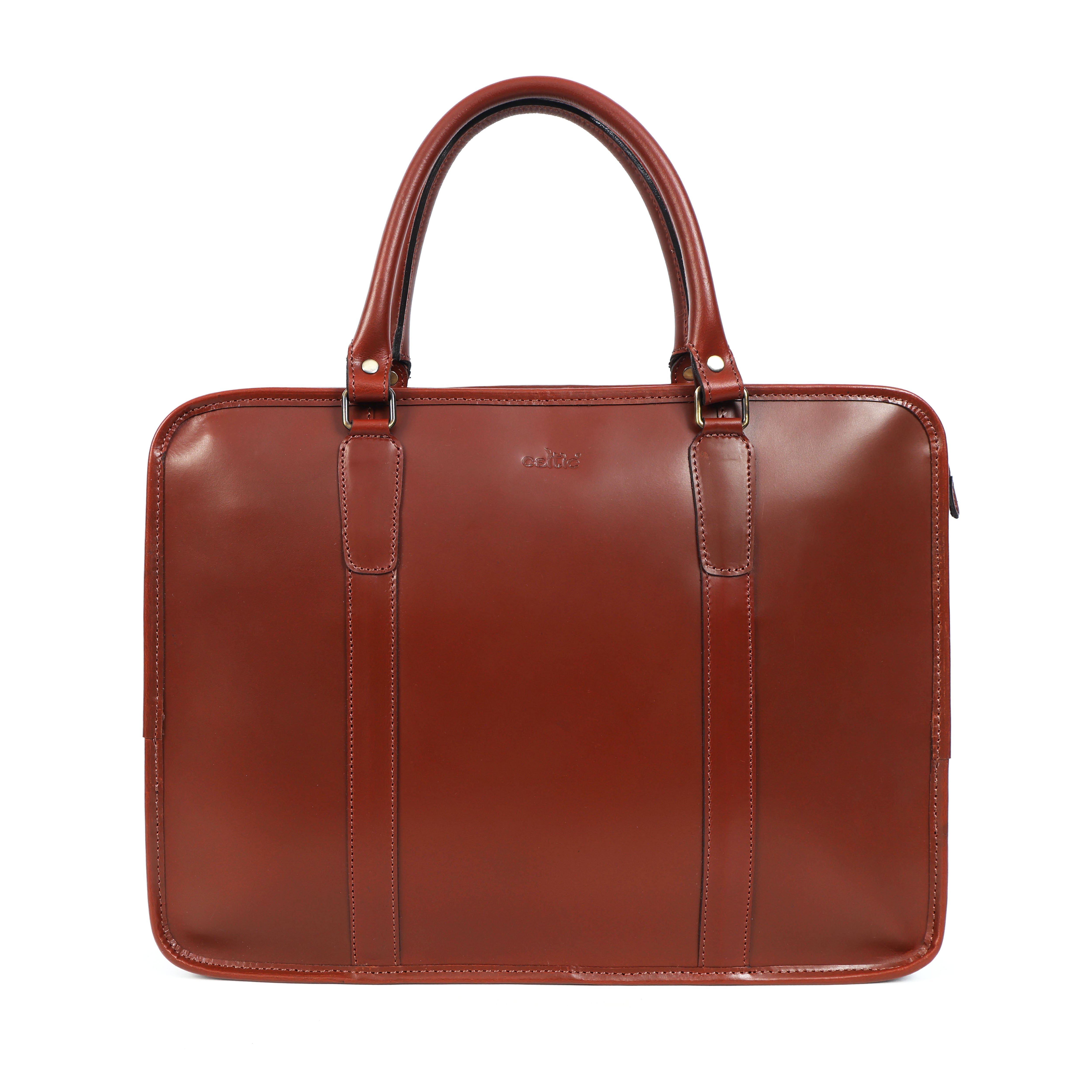 Premium Full-Grain Leather Laptop Briefcase with Zip Closure & Detachable Shoulder Strap