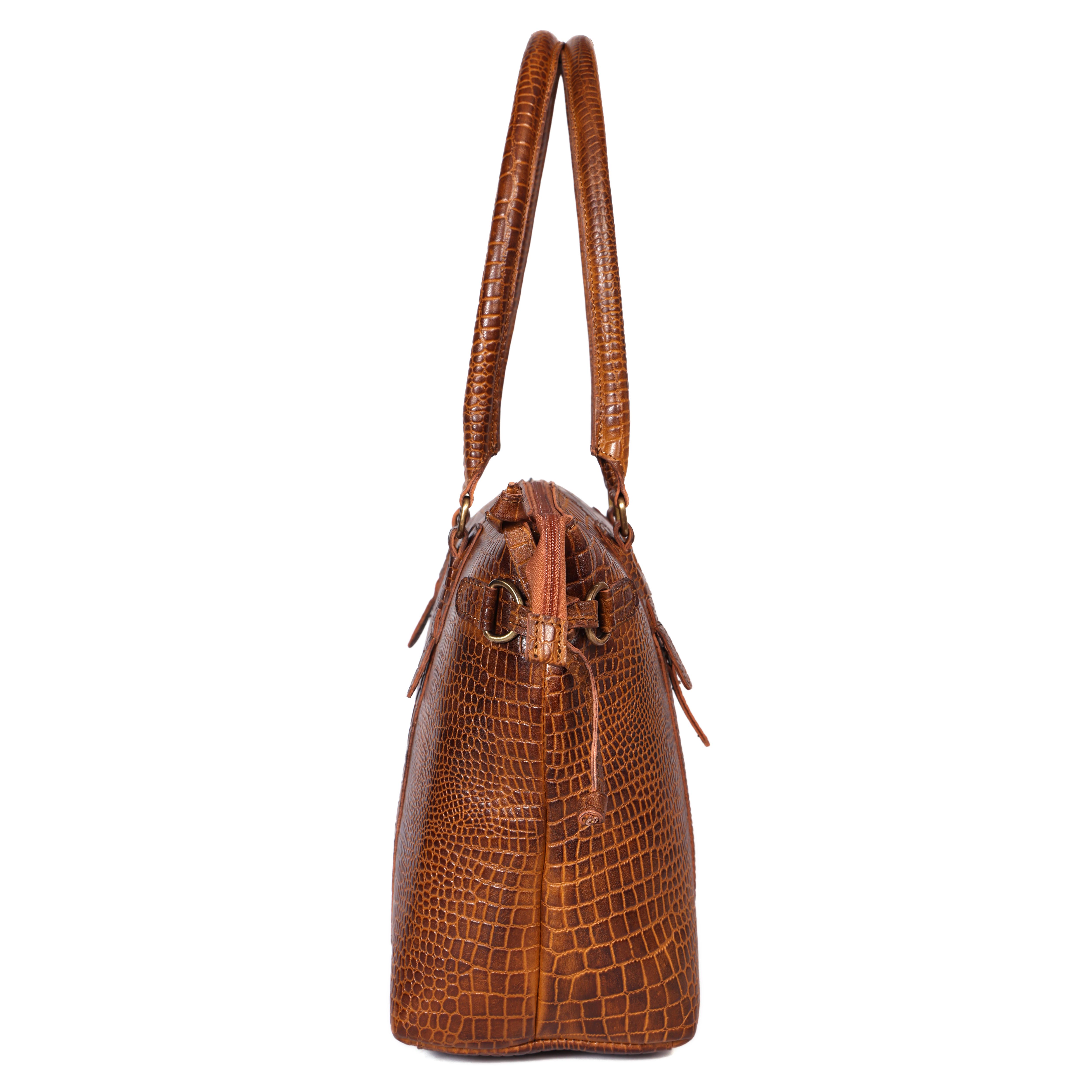 Premium Textured Leather Tote Bag with Zip Closure, Dual Handles & Organized Interior