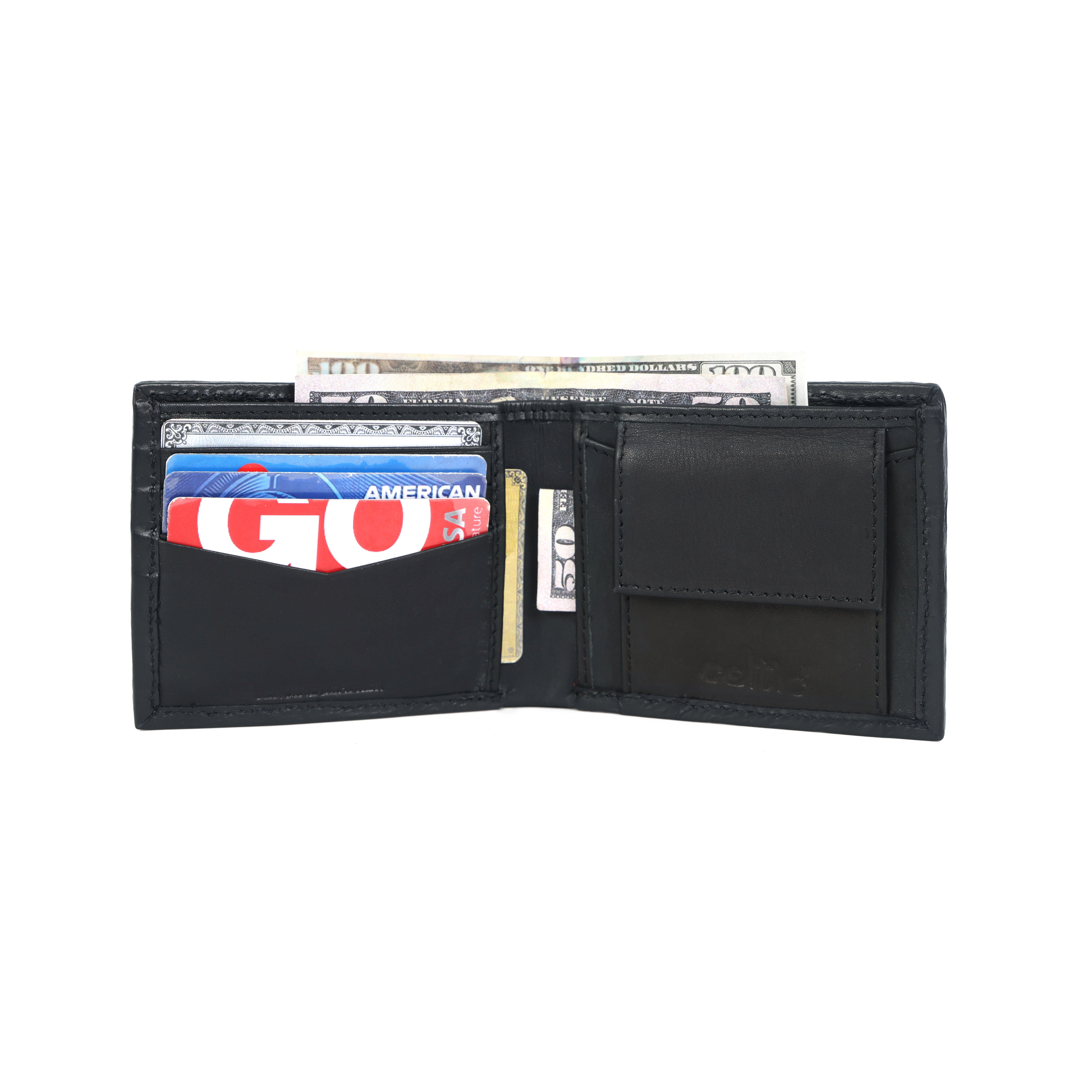 Celtic Genuine Leather Bi-Fold Wallet with Coin Pocket Black