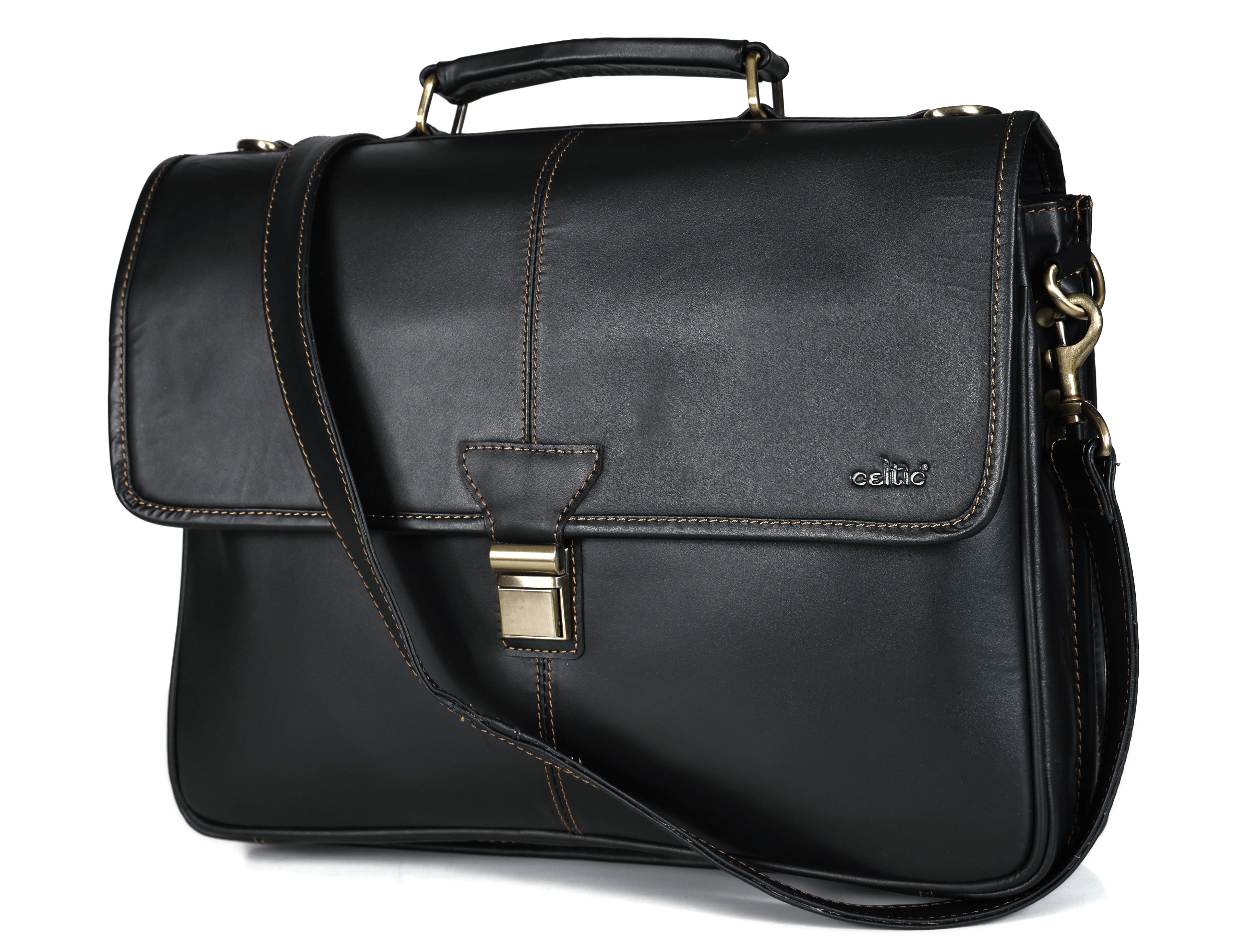 Premium Export Quality Black Leather Laptop Messenger Bag | Multi-Compartment Office Briefcase