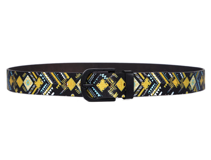 "Vibrant Chic: Stand Out with Leather Yellow Printing Belts" Art: LB-819