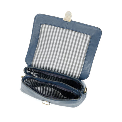 Premium Leather Structured Box Satchel with Detachable Strap – Blue,Brown & Green