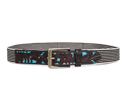 Artisan Elegance:  Leather Hand-Tooled and Webbing Belt. Art: LB-825