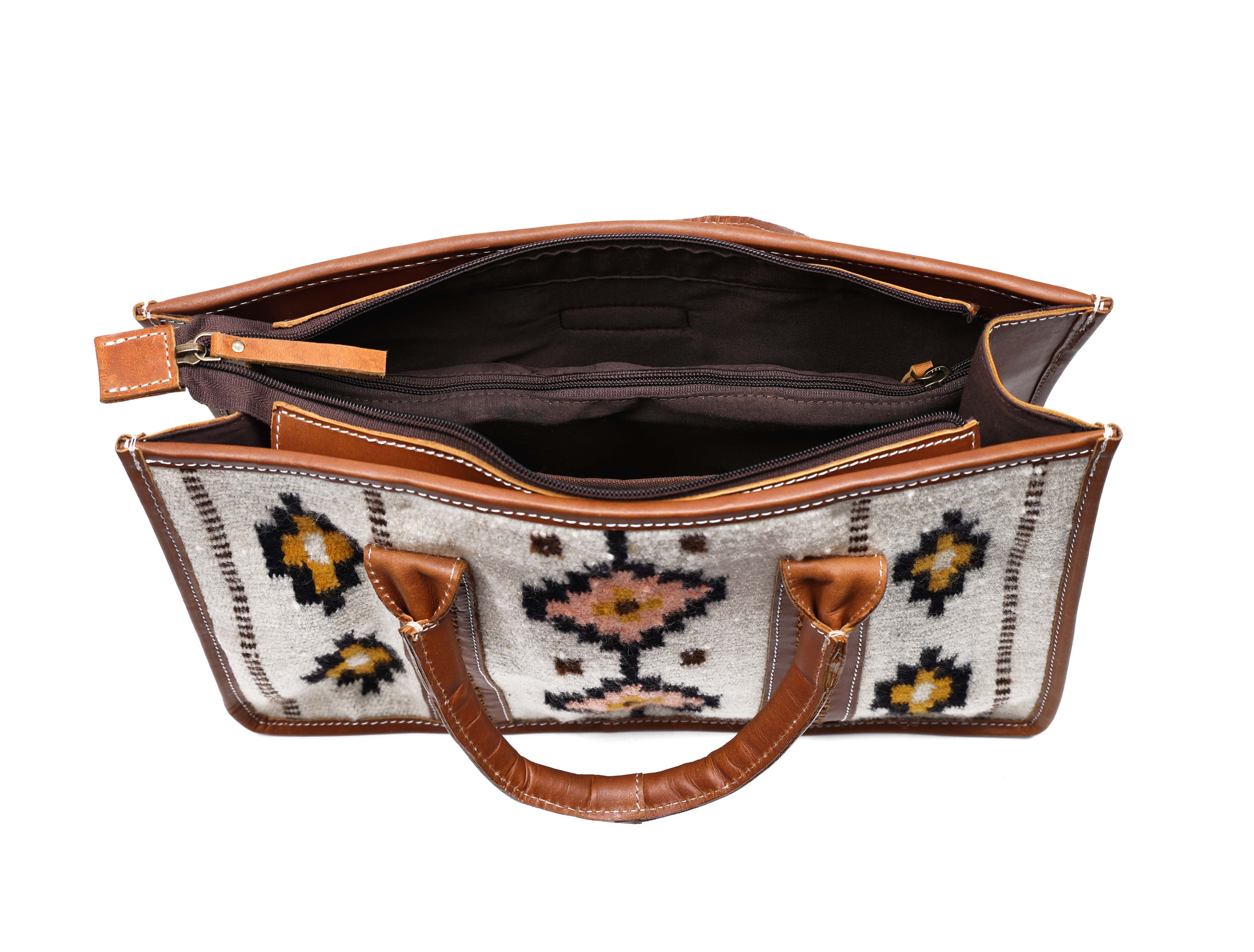Premium Handwoven Leather Tote Bag | Spacious 2 Compartment & Zip Closure